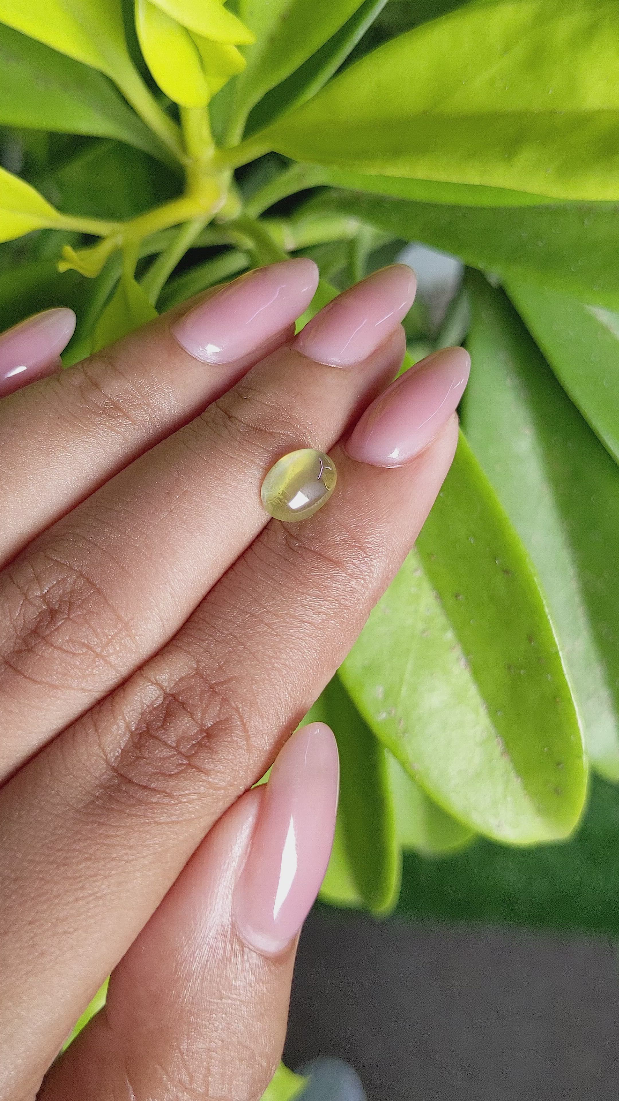 2.19 Ct. Yellowish Green Cabochon Chrysoberyl from Madagascar Size Video