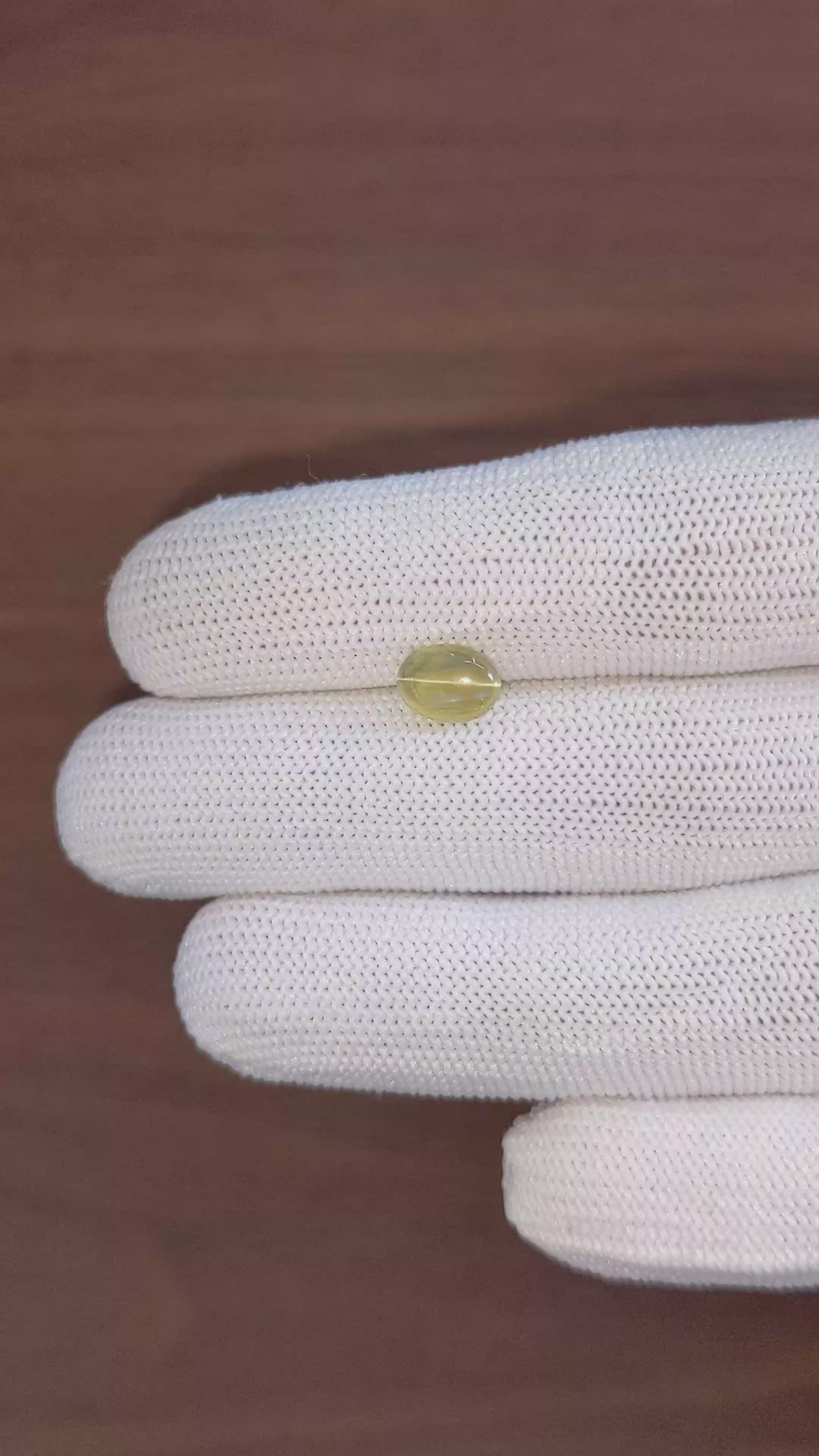 2.19 Ct. Yellowish Green Cabochon Chrysoberyl from Madagascar Size Video