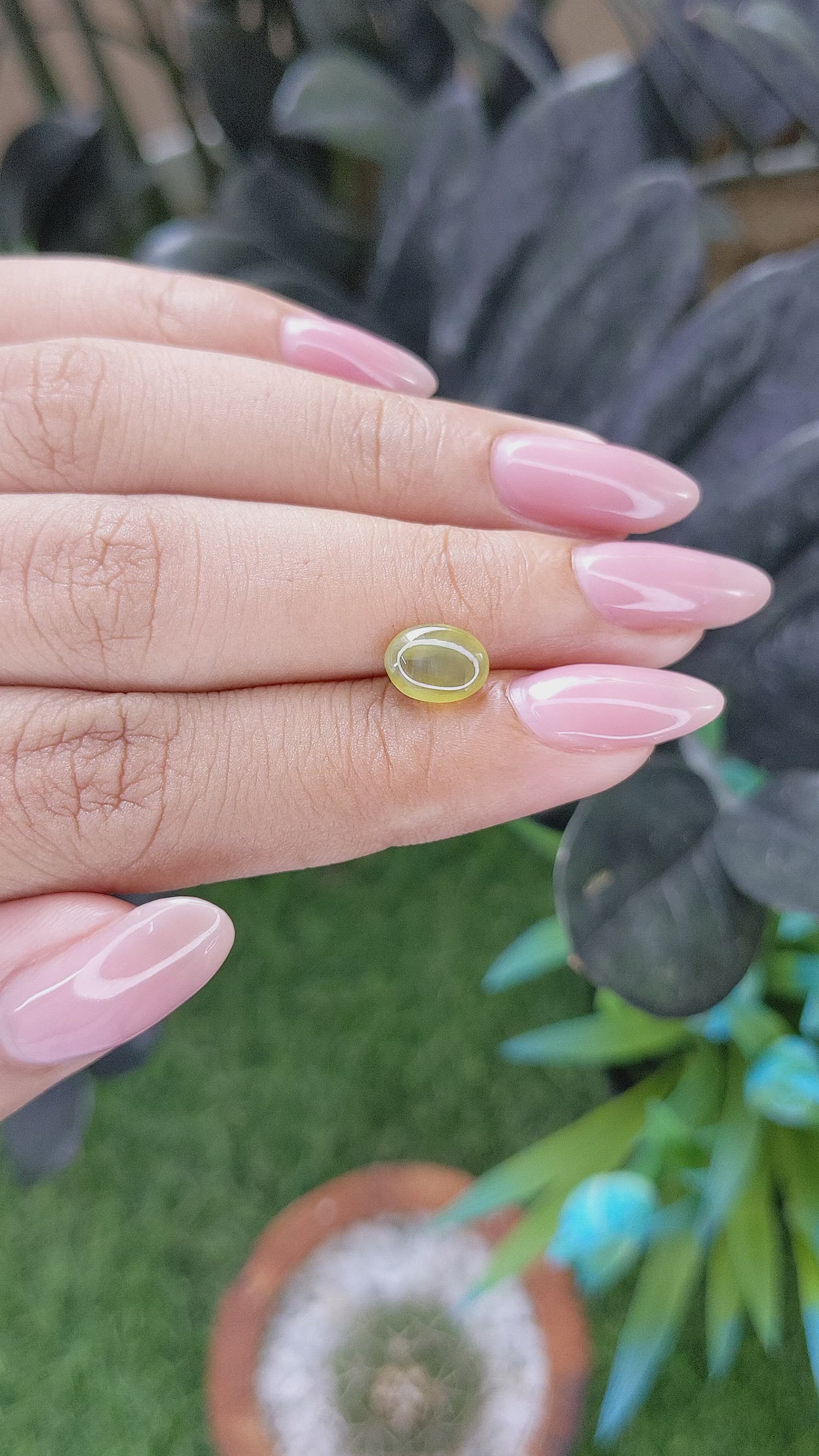 2.19 Ct. Yellowish Green Cabochon Chrysoberyl from Madagascar Size Video