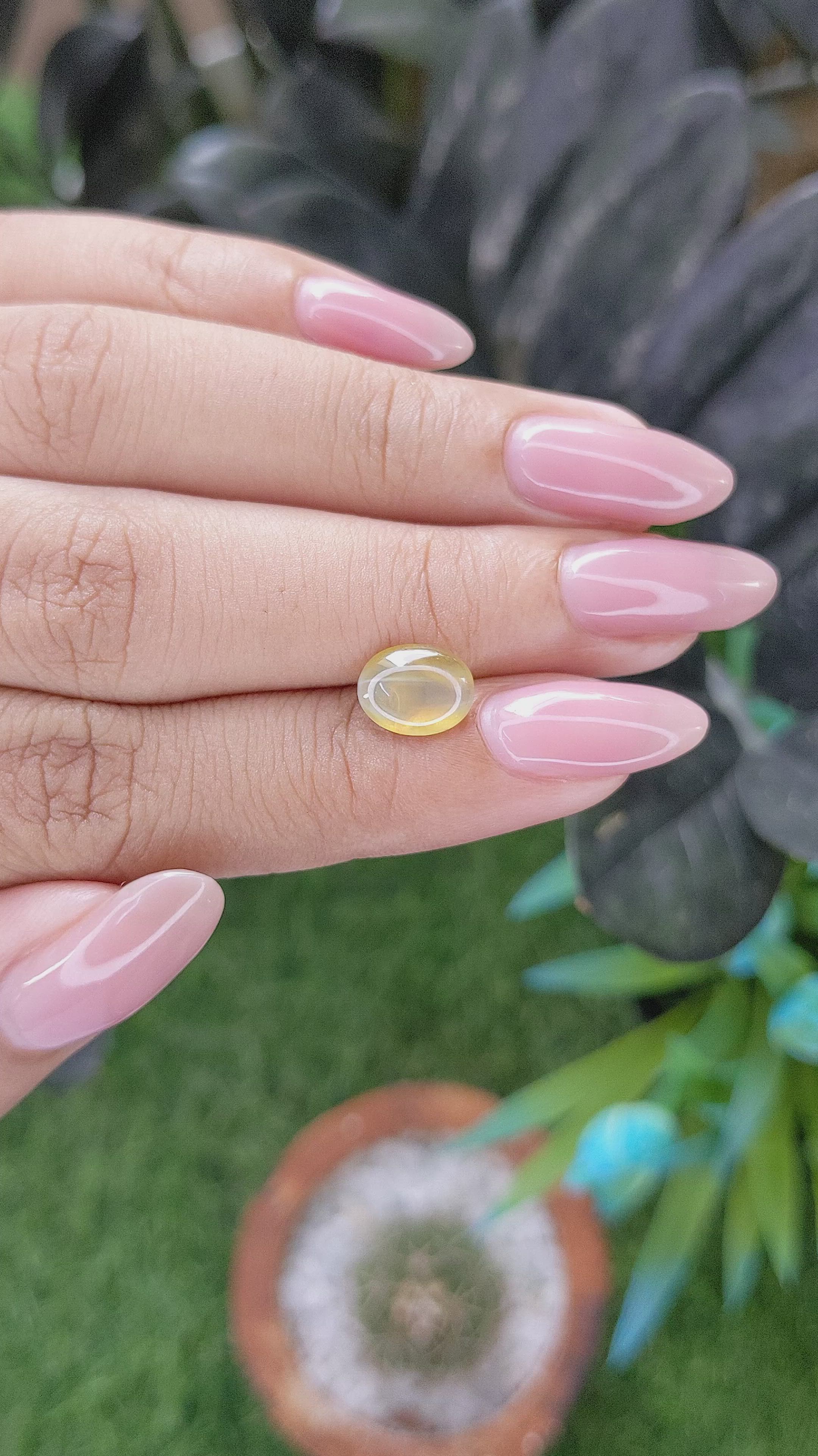 2.08 Ct. Greenish Yellow Cabochon Chrysoberyl from Madagascar Size Video