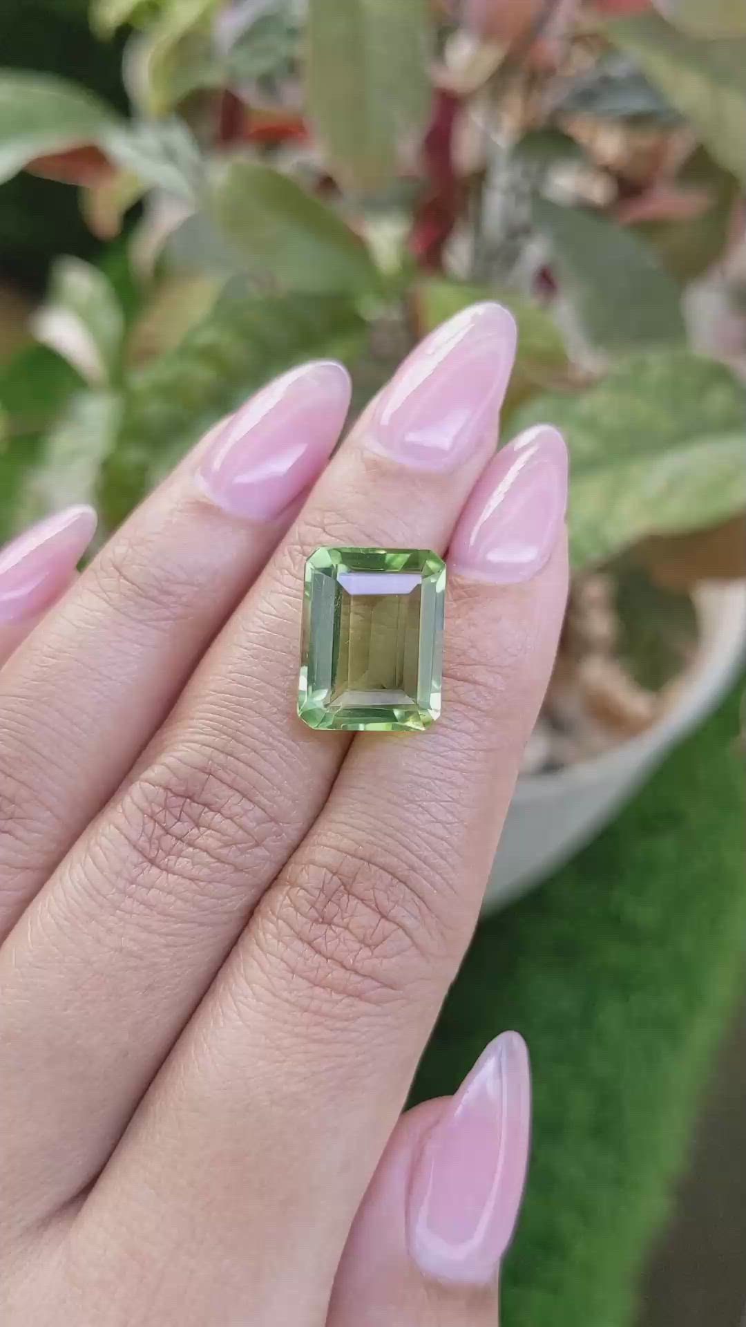 9.80 Ct. Yellowish Green Prasiolite from Madagascar Size Video