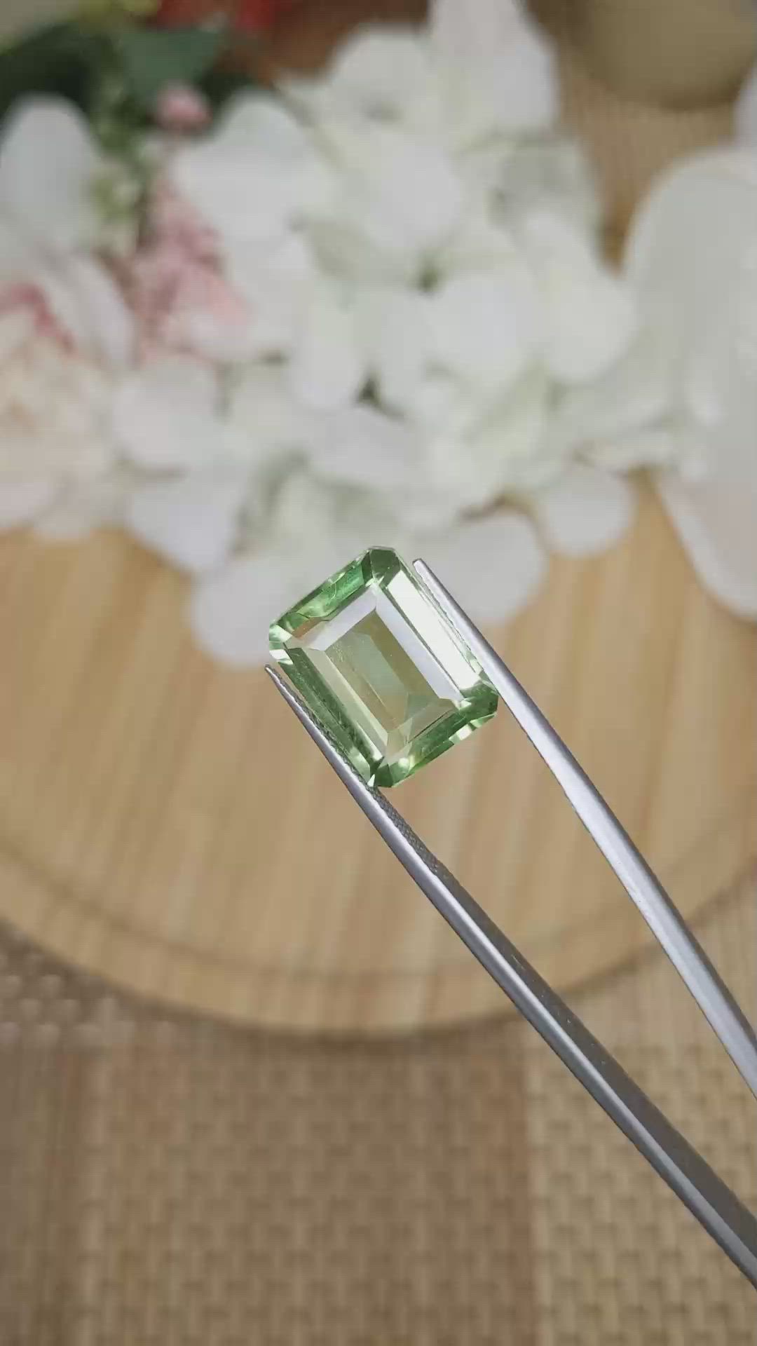 9.80 Ct. Yellowish Green Prasiolite from Madagascar Size Video
