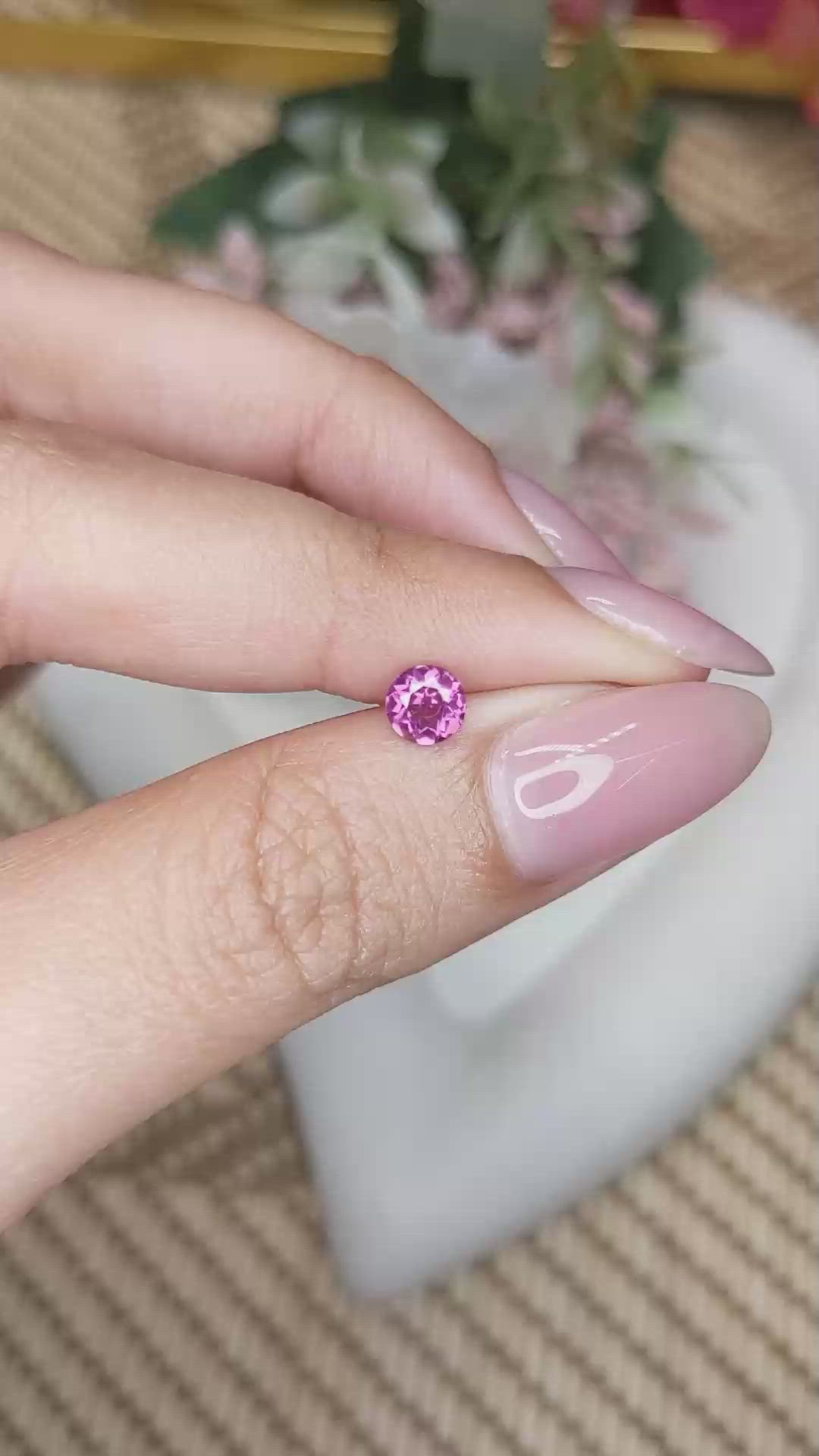 0.56 Ct. Purplish Pink Rhodolite Garnet from Ceylon (Sri Lanka) Size Video