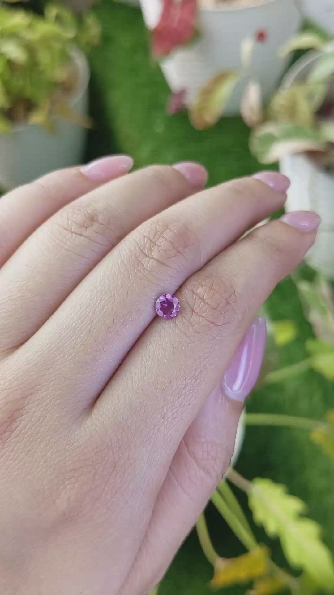 0.57 Ct. Pinkish Purple Rhodolite Garnet from Ceylon (Sri Lanka) Size Video