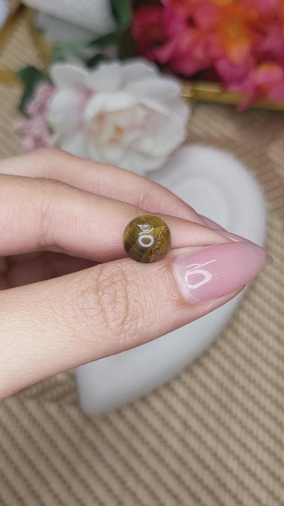 4.56 Ct. Cabochon Tiger's Eye from Ceylon (Sri Lanka) Size Video