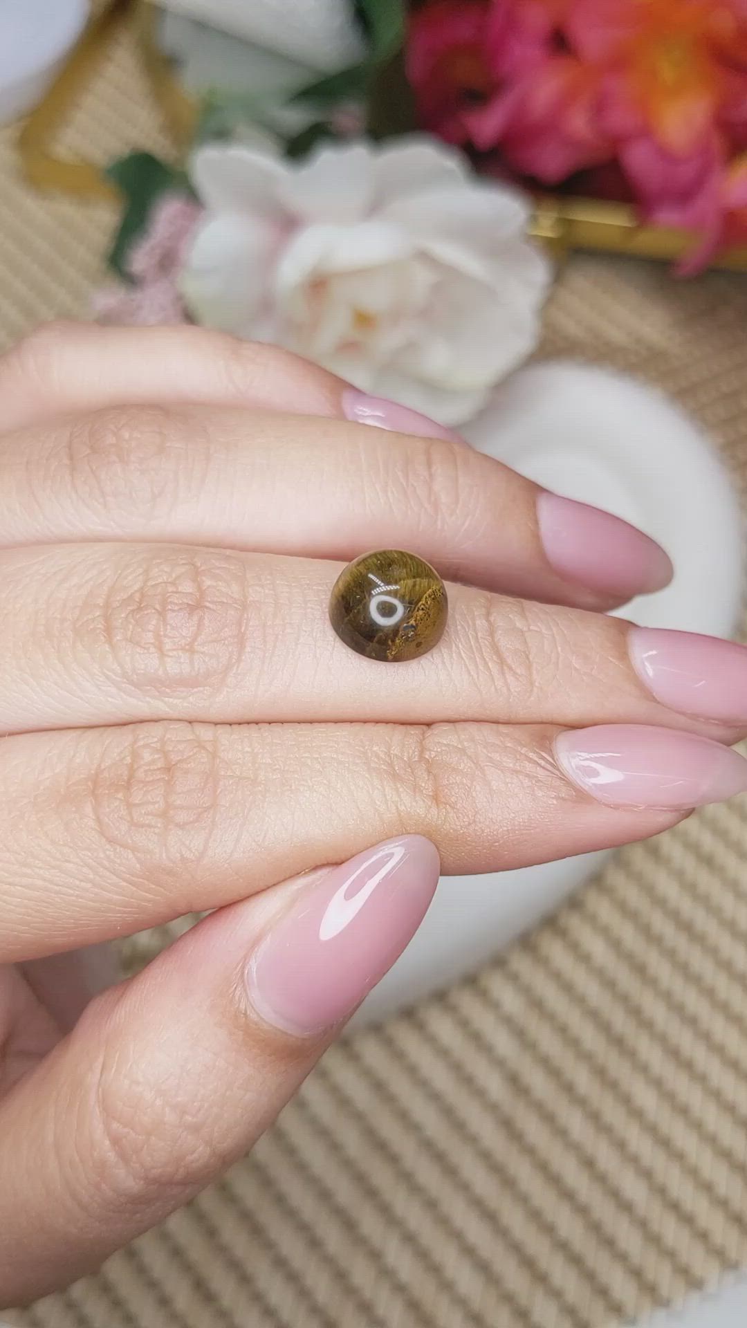 4.56 Ct. Cabochon Tiger's Eye from Ceylon (Sri Lanka) Size Video