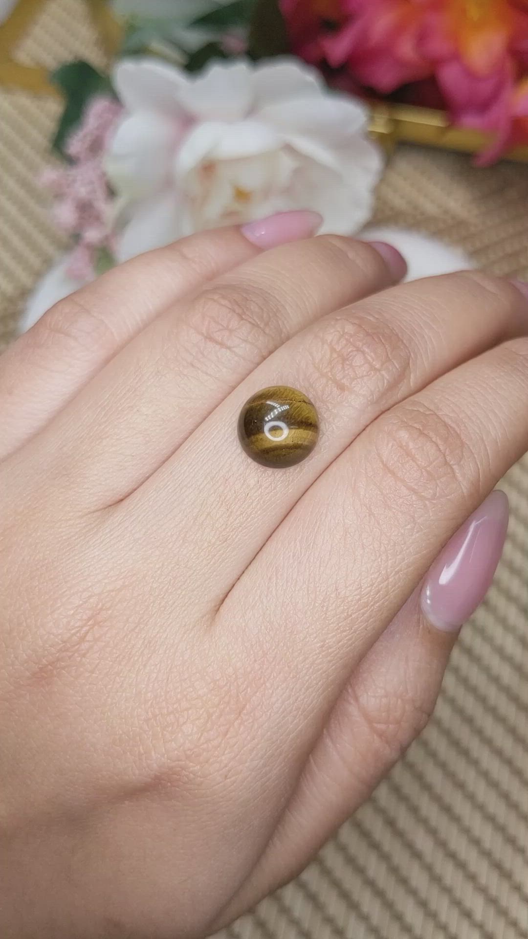 4.61 Ct. Cabochon Tiger's Eye from Ceylon (Sri Lanka) Size Video