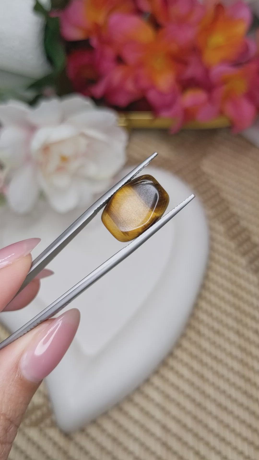 13.37 Ct. Cabochon Tiger's Eye from Ceylon (Sri Lanka) Size Video