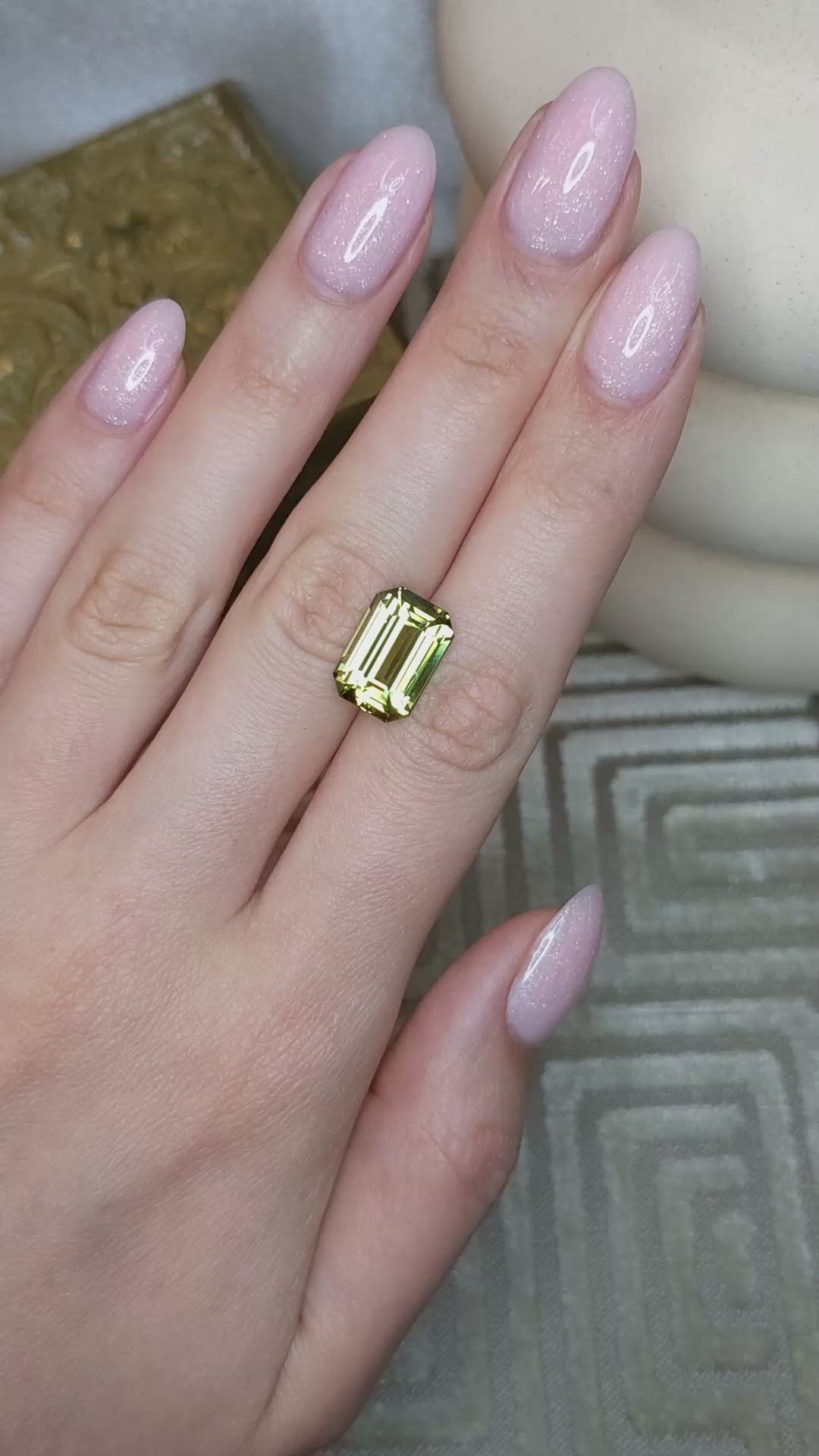 8.54 Ct. Yellowish Green Chrysoberyl from Ceylon (Sri Lanka) Size Video