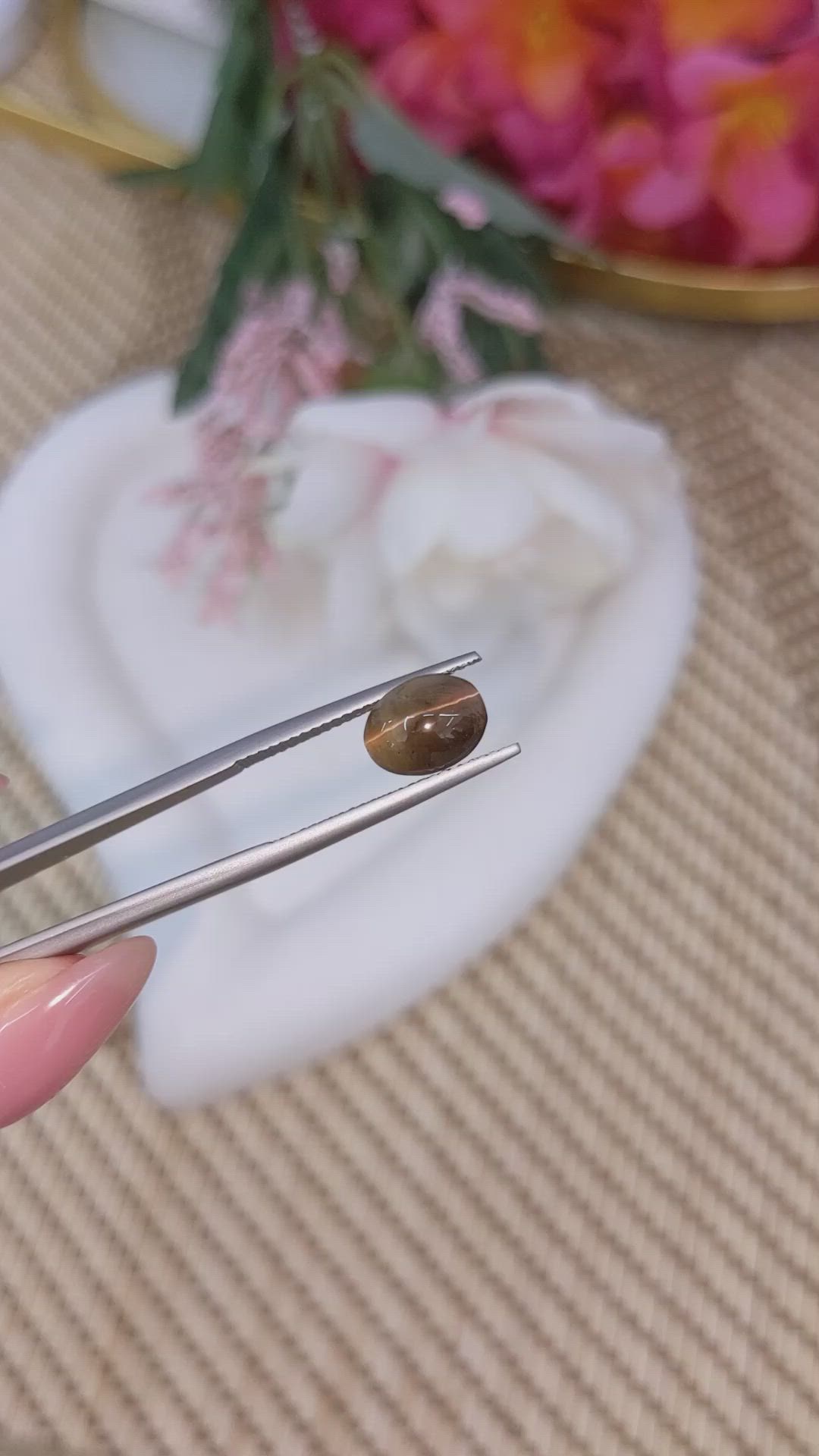 2.32 Ct. Yellowish Brown Cabochon Kornerupine from Ceylon (Sri Lanka) Size Video