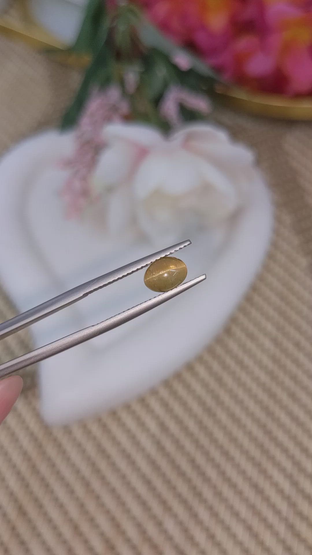 1.56 Ct. Greenish Yellow Cabochon Chrysoberyl from Ceylon (Sri Lanka) Size Video