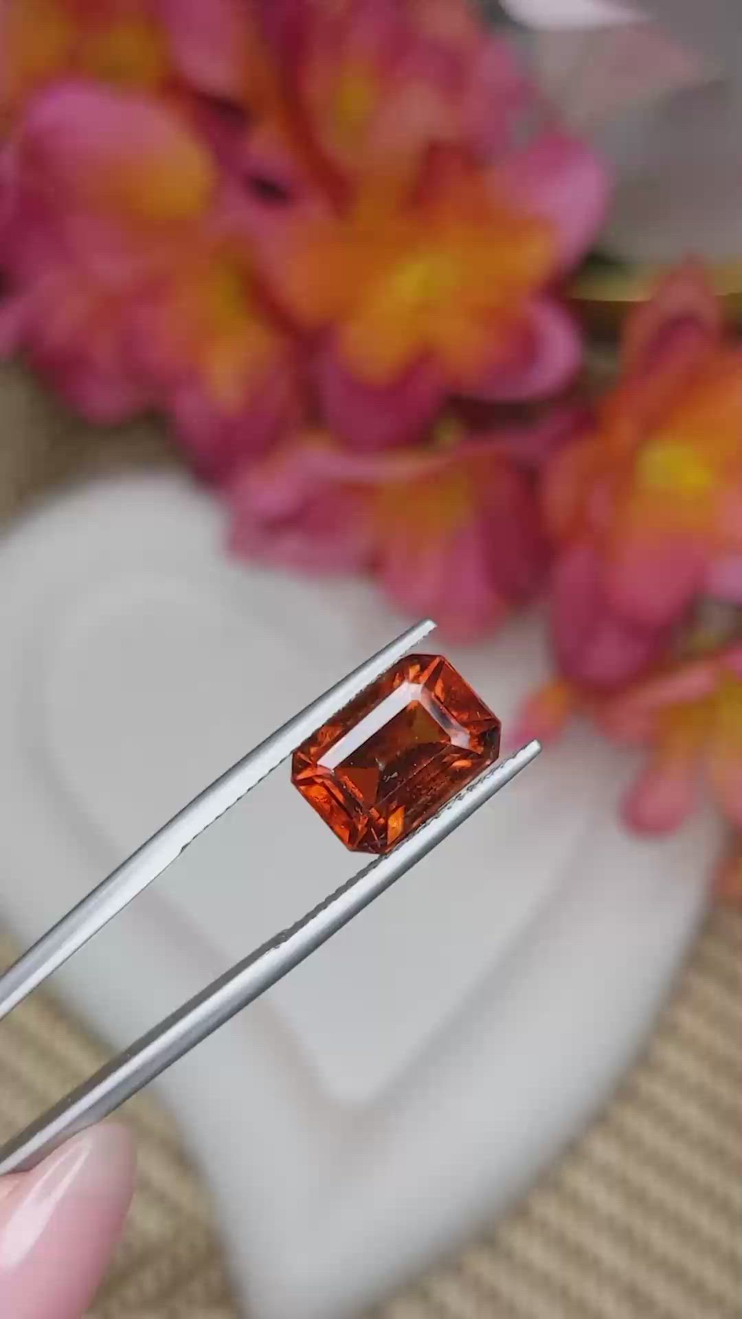 6.06 Ct. Reddish Orange Hessonite Garnet from Madagascar Size Video