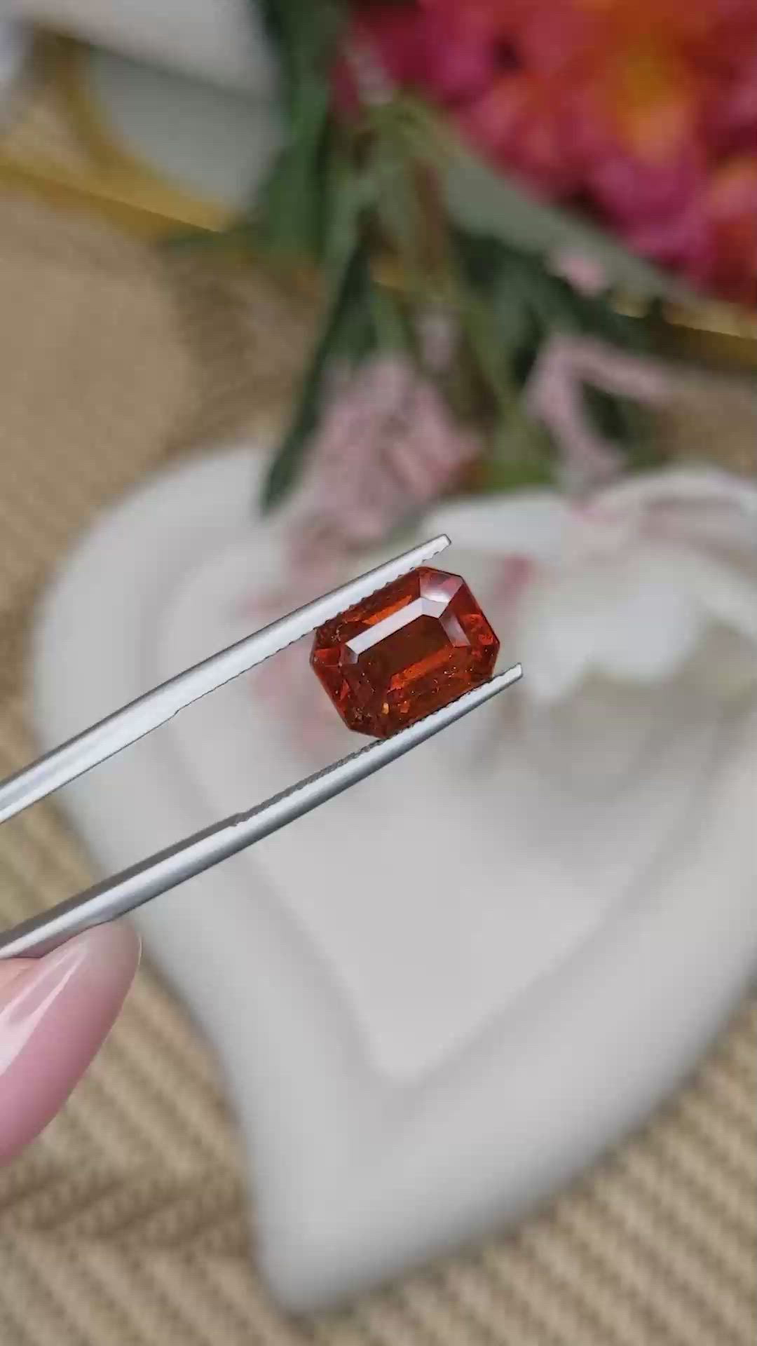 5.31 Ct. Reddish Orange Hessonite Garnet from Madagascar Size Video