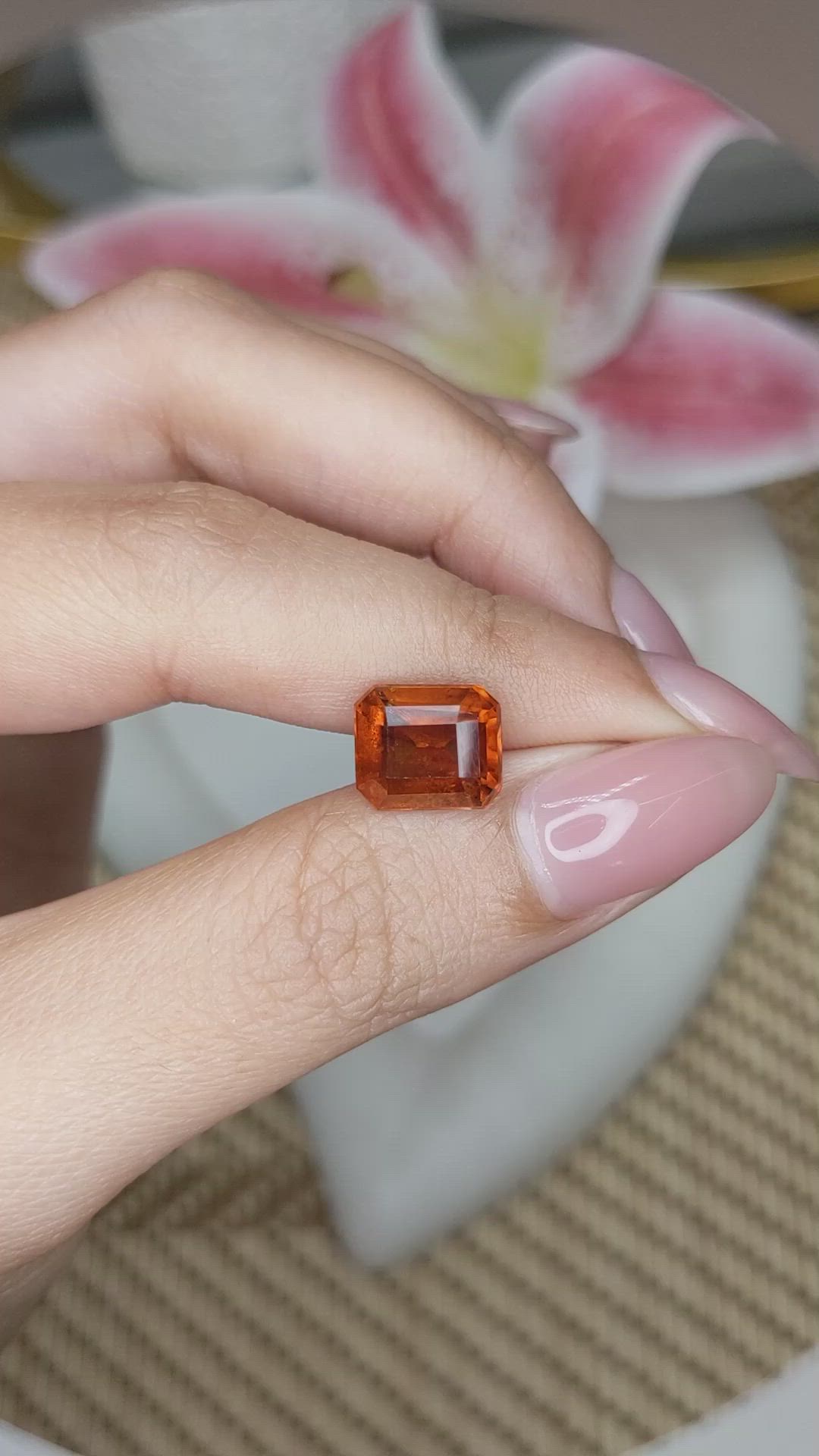 5.27 Ct. Reddish Orange Hessonite Garnet from Madagascar Size Video