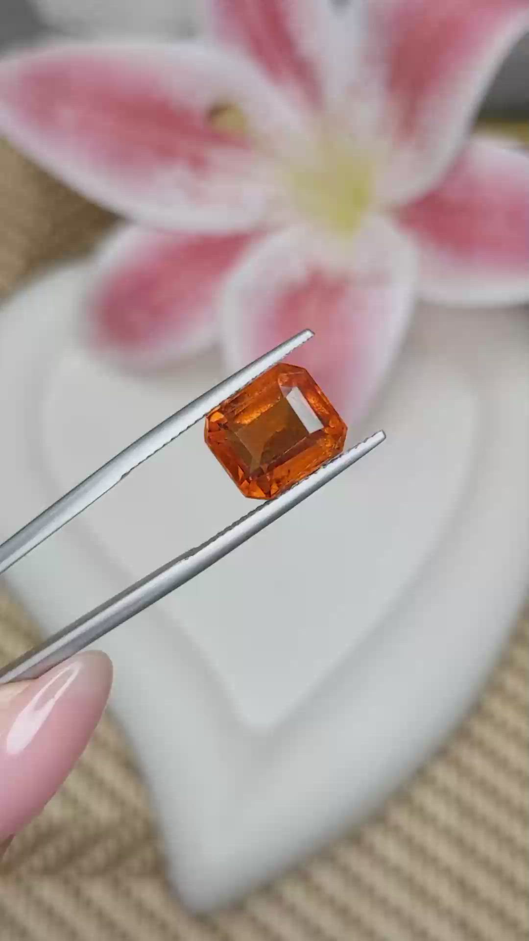 5.27 Ct. Reddish Orange Hessonite Garnet from Madagascar Size Video