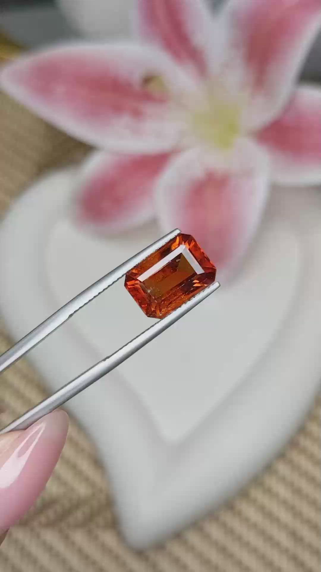6.10 Ct. Reddish Orange Hessonite Garnet from Madagascar Size Video