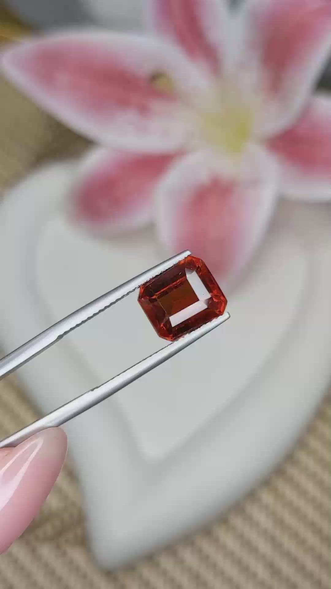 4.68 Ct. Reddish Orange Hessonite Garnet from Madagascar Size Video