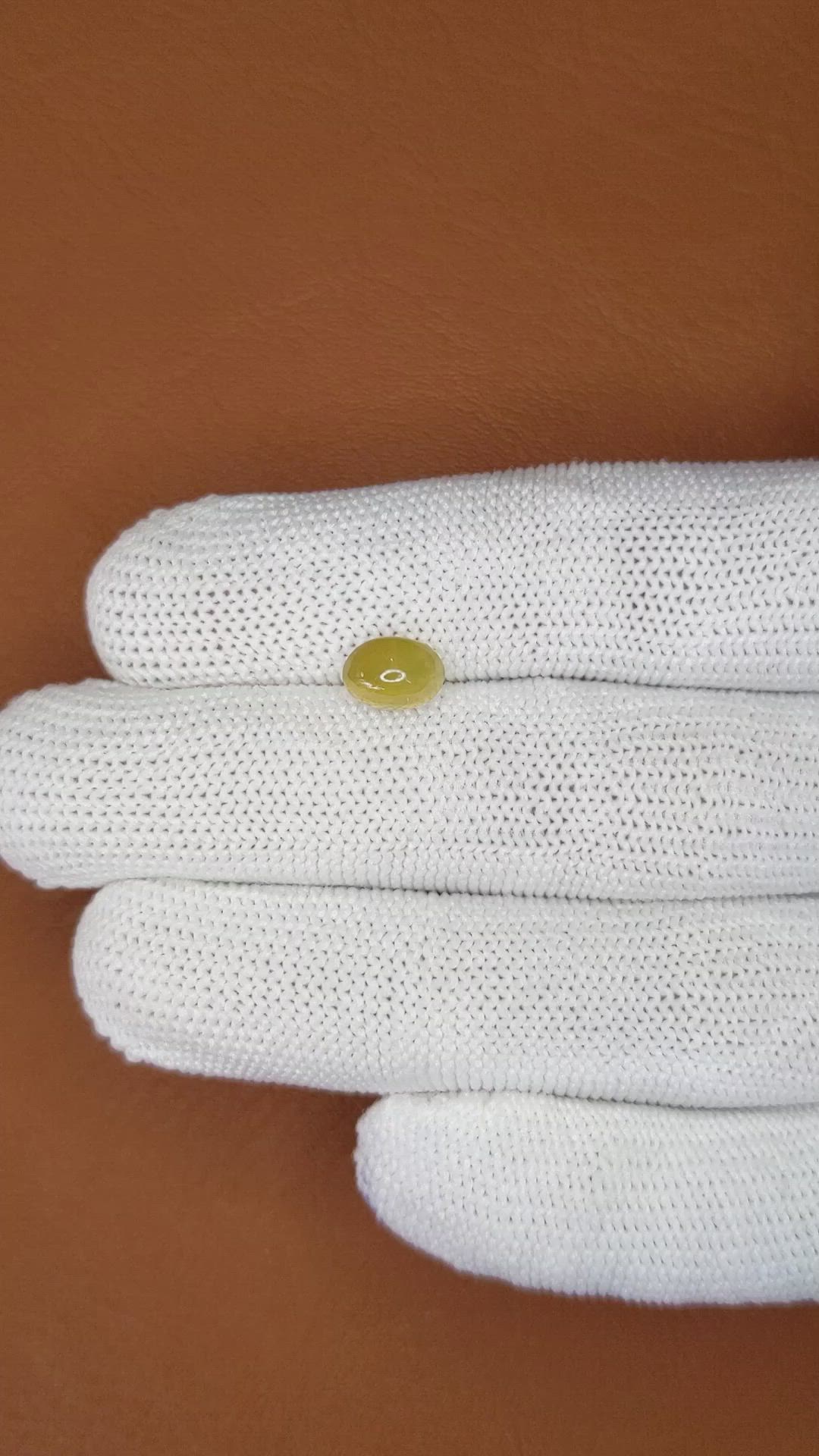 2.30 Ct. Yellowish Green Cabochon Chrysoberyl from Ceylon (Sri Lanka) Size Video