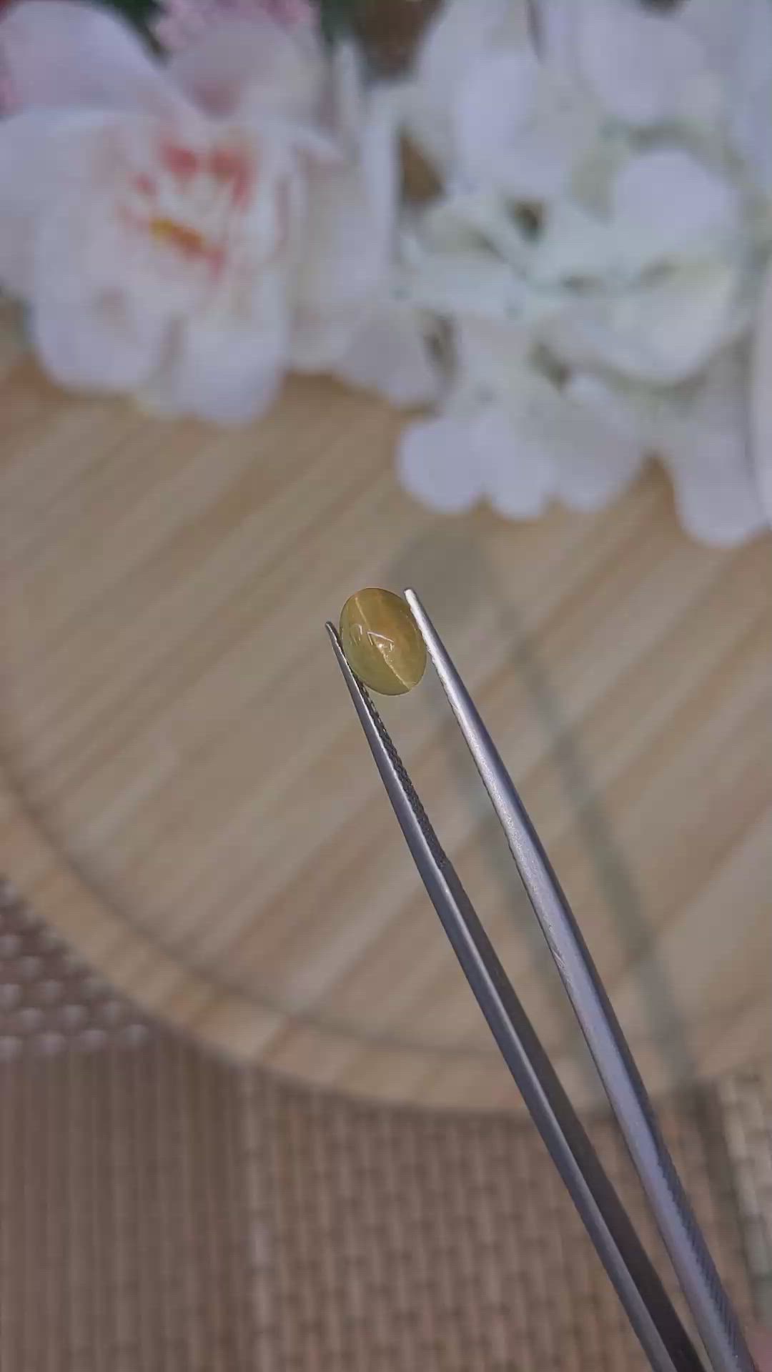 2.30 Ct. Yellowish Green Cabochon Chrysoberyl from Ceylon (Sri Lanka) Size Video