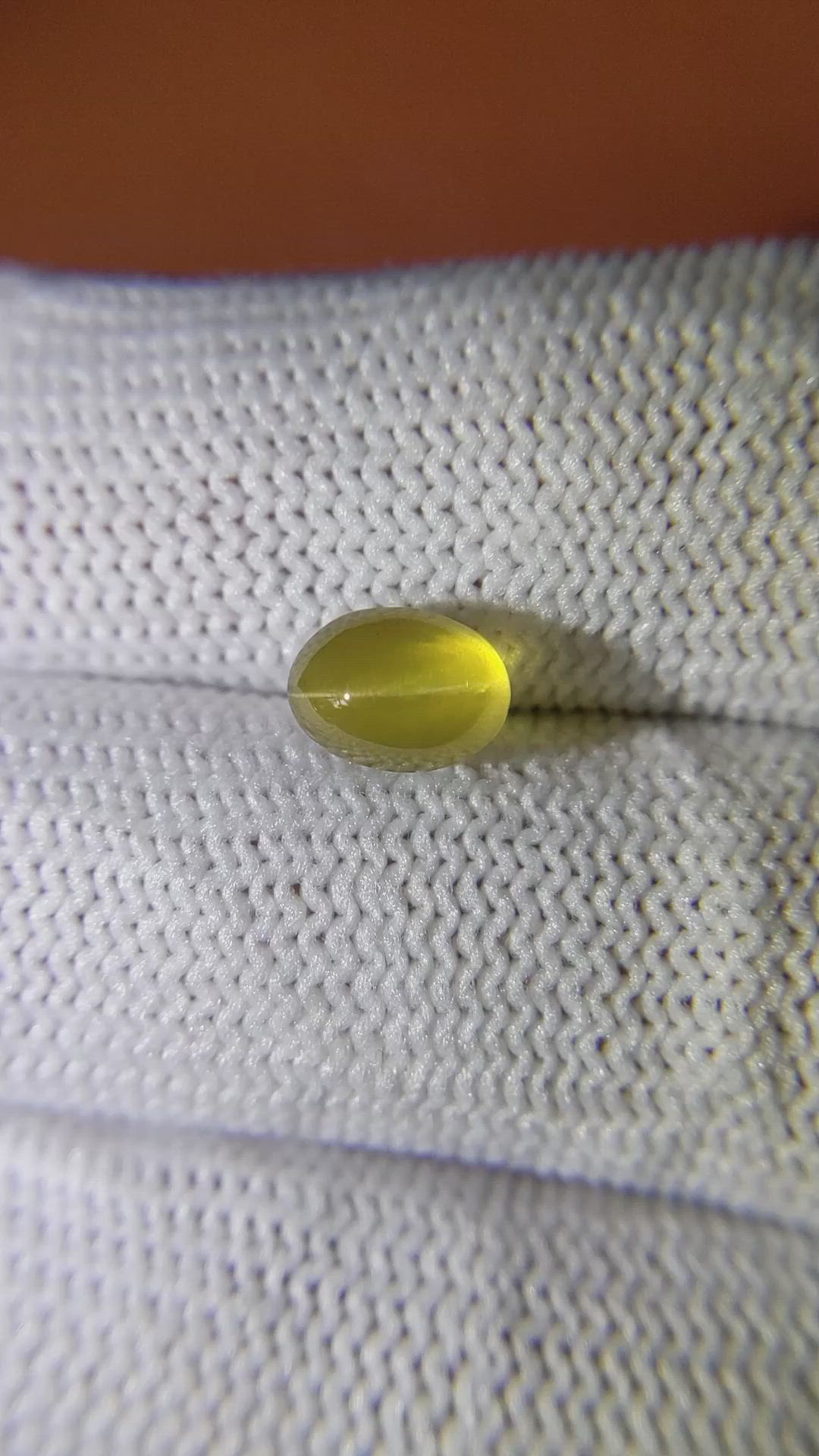 2.30 Ct. Yellowish Green Cabochon Chrysoberyl from Ceylon (Sri Lanka) Size Video