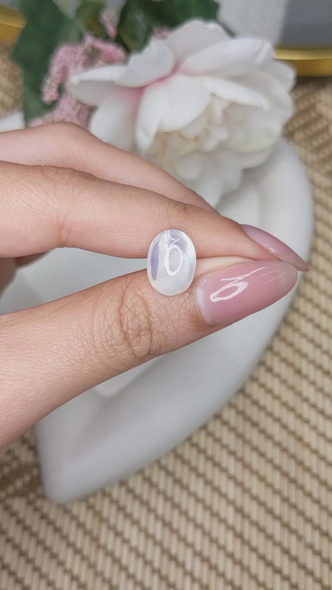 3.66 Ct. White Cabochon Moonstone from Ceylon (Sri Lanka) Size Video