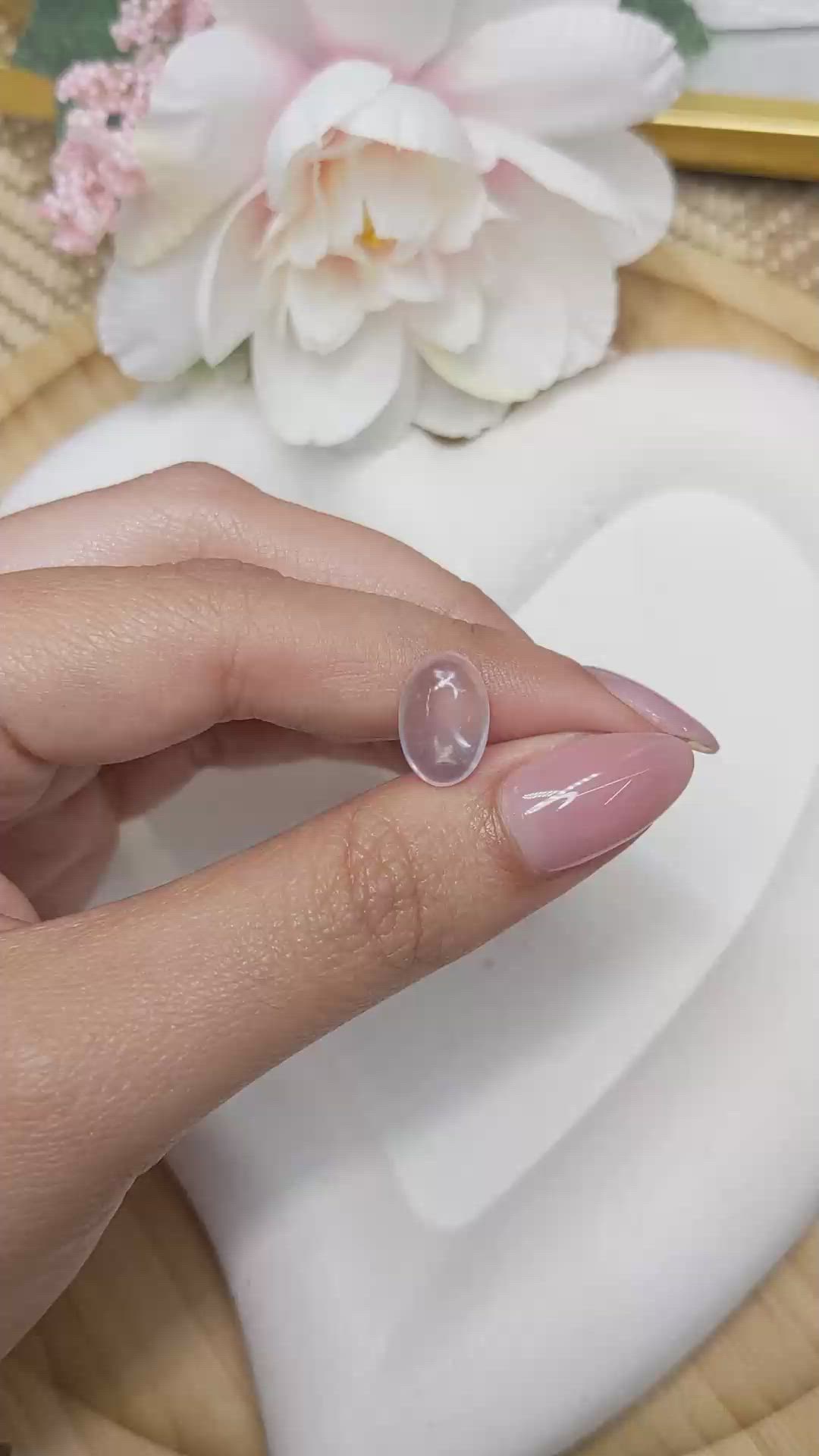 3.30 Ct. Pink Cabochon Rose Quartz from Ceylon (Sri Lanka) Size Video