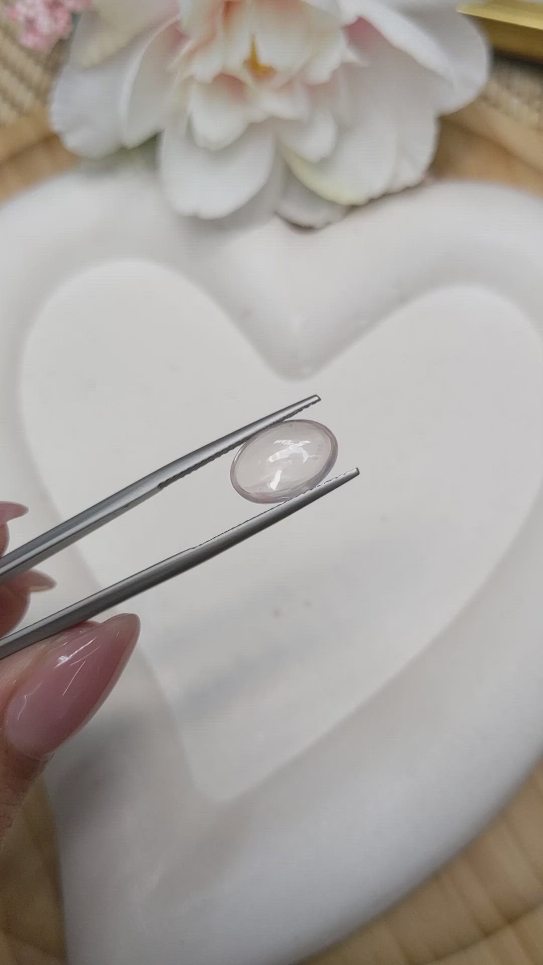 3.30 Ct. Pink Cabochon Rose Quartz from Ceylon (Sri Lanka) Size Video