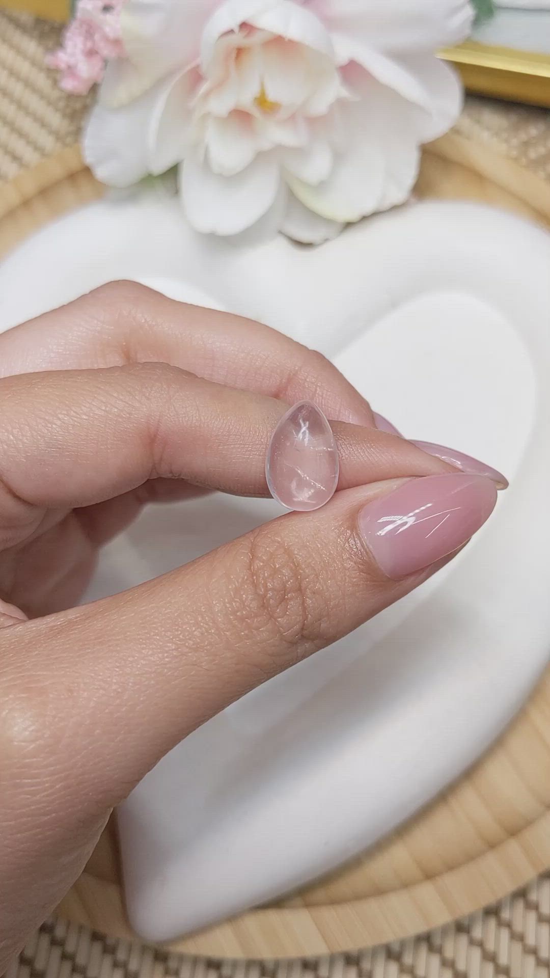 4.38 Ct. Pink Cabochon Rose Quartz from Ceylon (Sri Lanka) Size Video