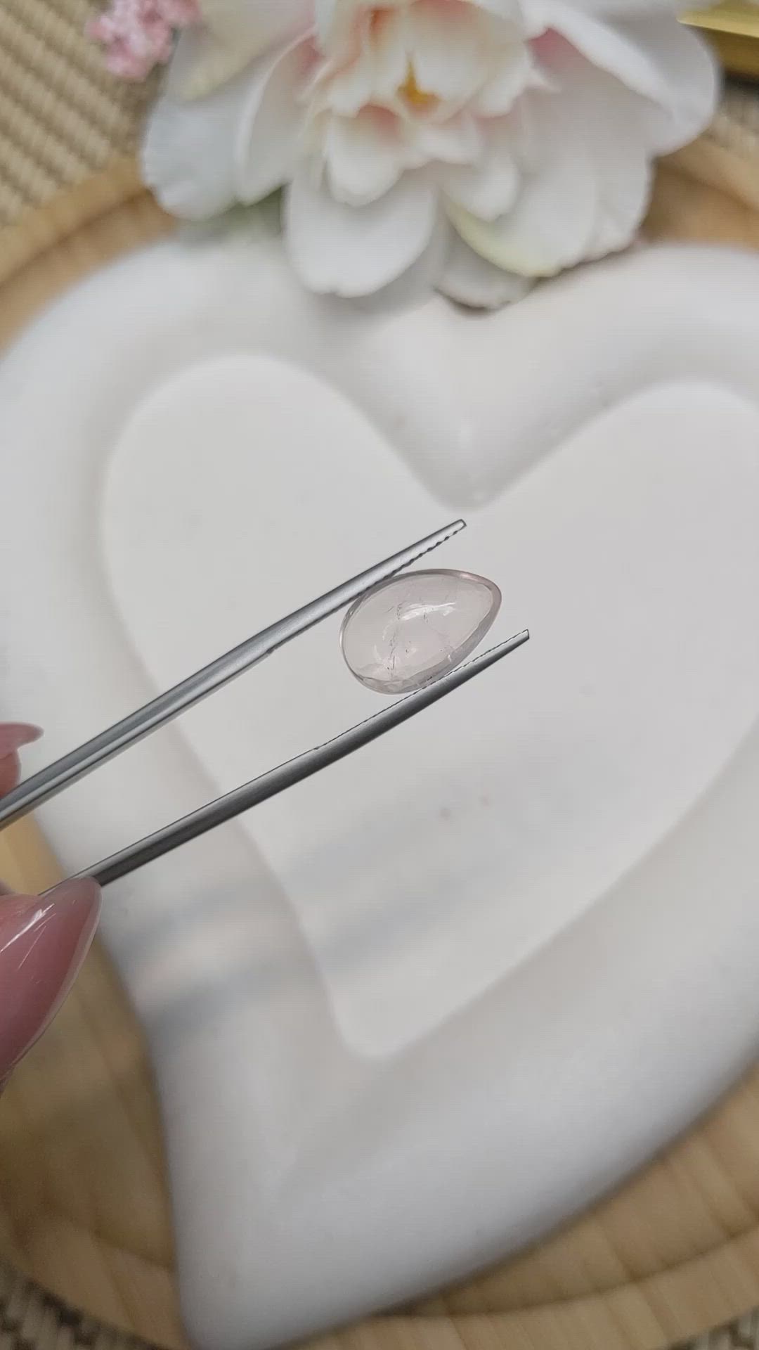 4.38 Ct. Pink Cabochon Rose Quartz from Ceylon (Sri Lanka) Size Video