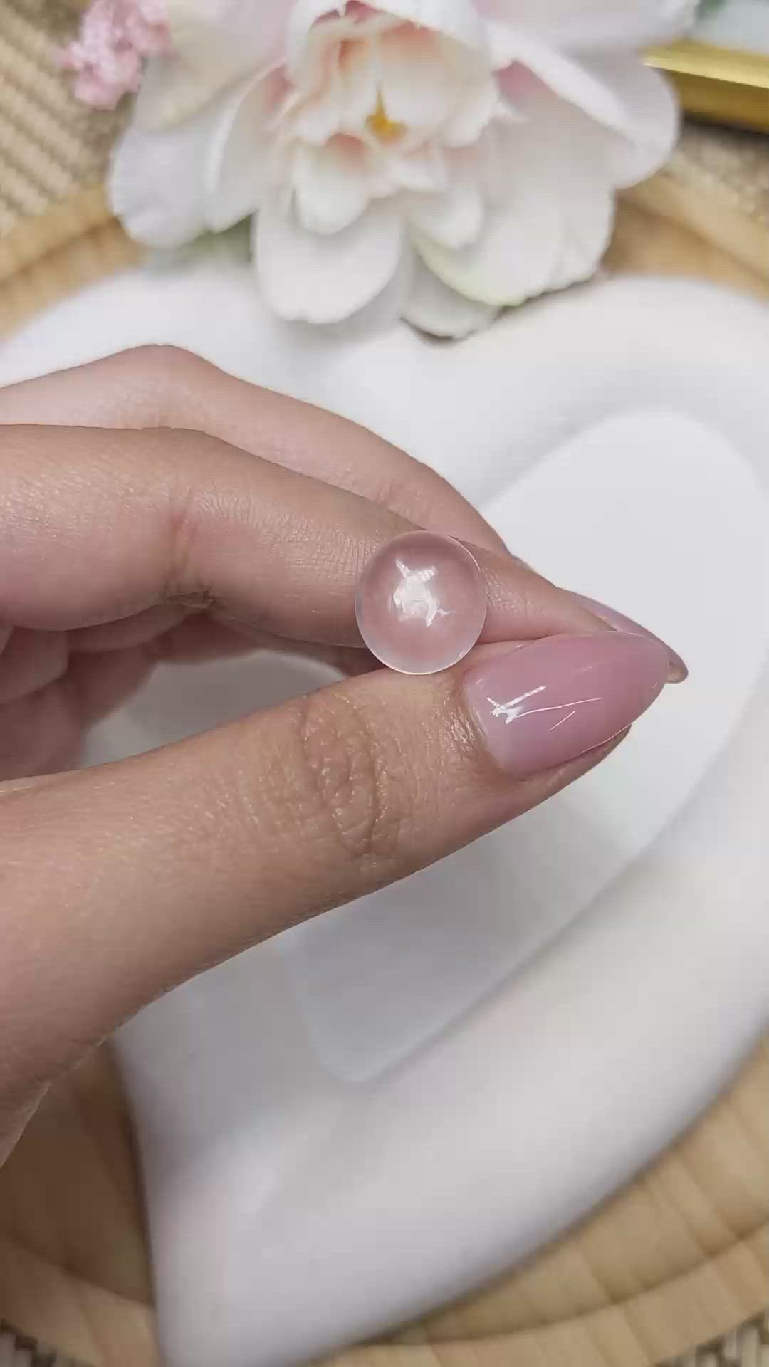 5.18 Ct. Pink Cabochon Rose Quartz from Ceylon (Sri Lanka) Size Video