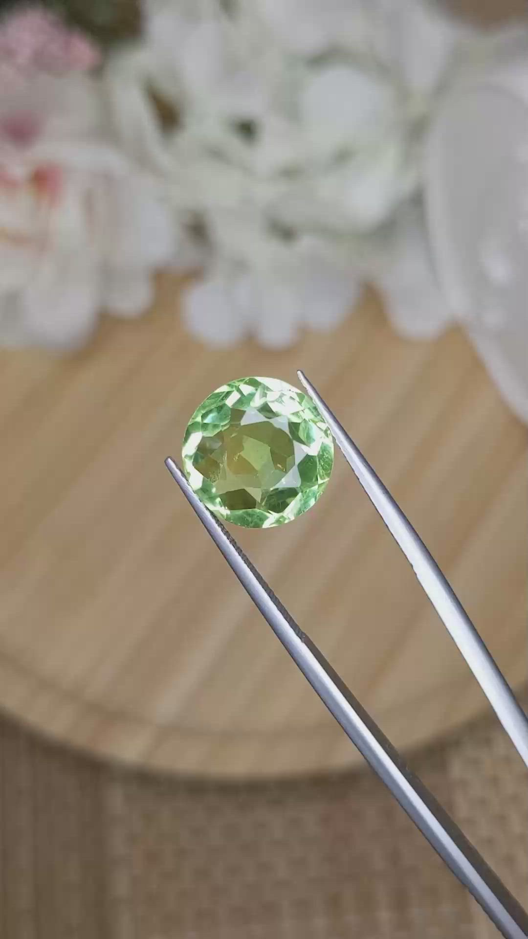 6.81 Ct. Yellowish Green Prasiolite from Madagascar Size Video