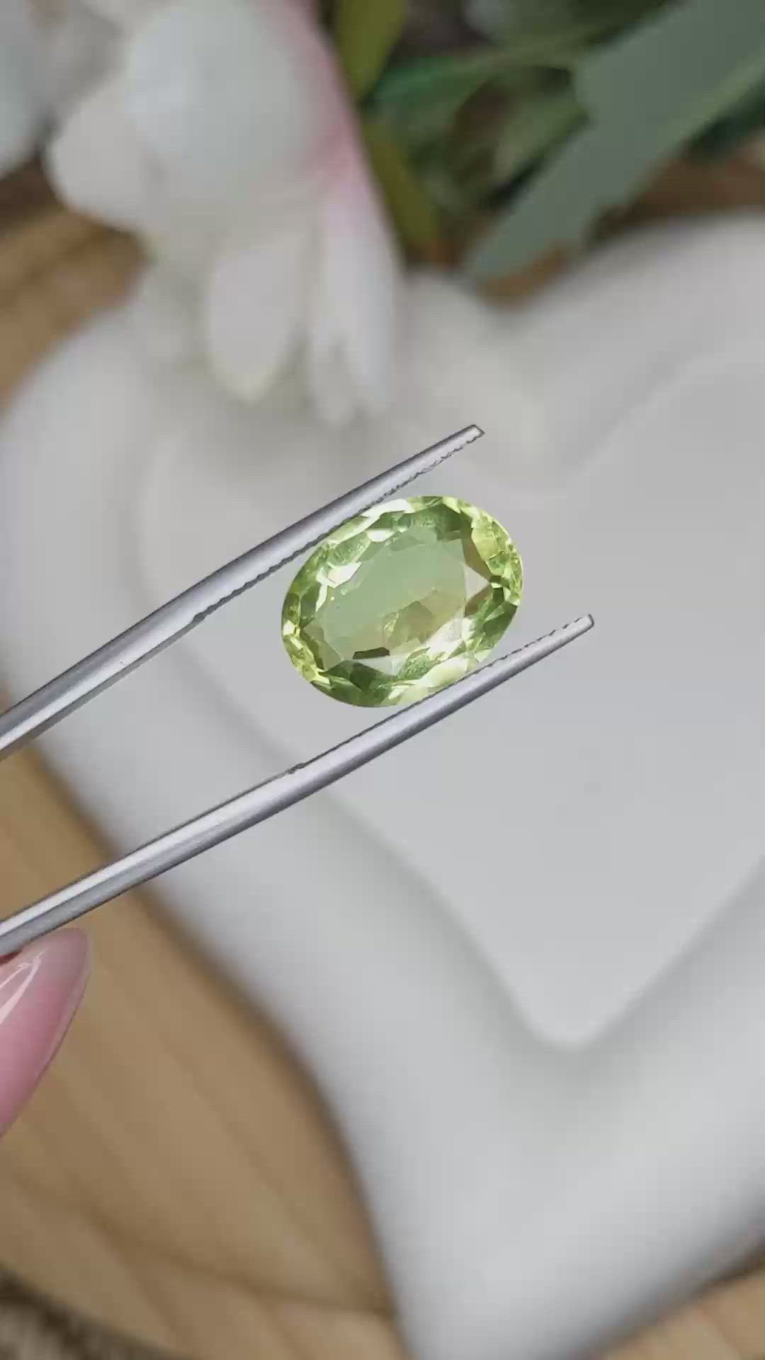 7.06 Ct. Yellowish Green Prasiolite from Madagascar Size Video