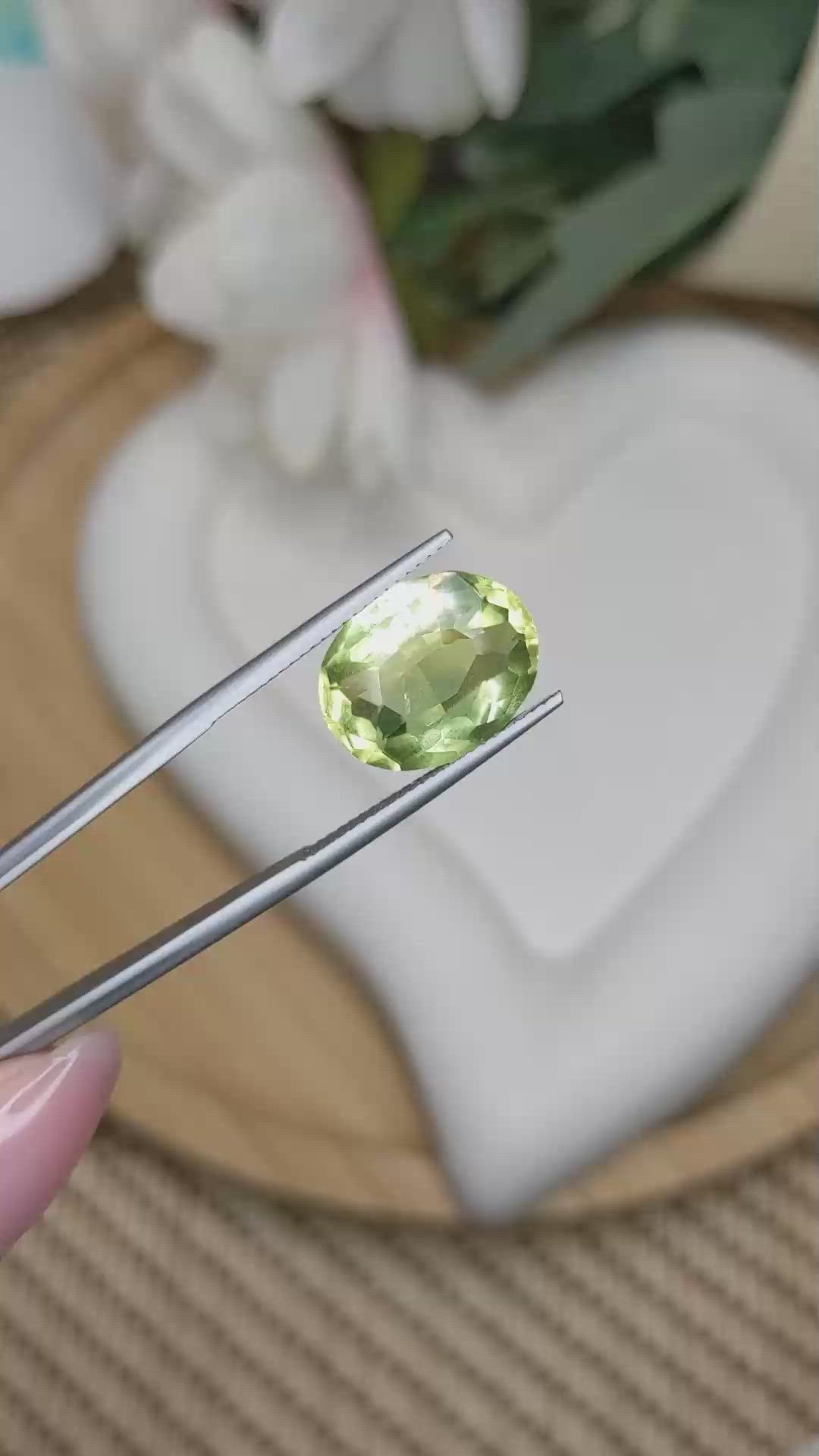 7.42 Ct. Yellowish Green Prasiolite from Madagascar Size Video