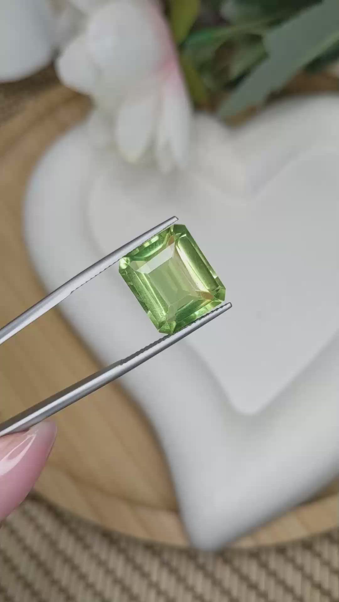 10.41 Ct. Yellowish Green Prasiolite from Madagascar Size Video