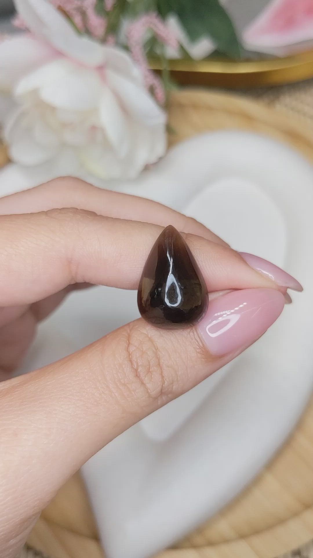 11.23 Ct. Brown Cabochon Smokey Quartz from Ceylon (Sri Lanka) Size Video