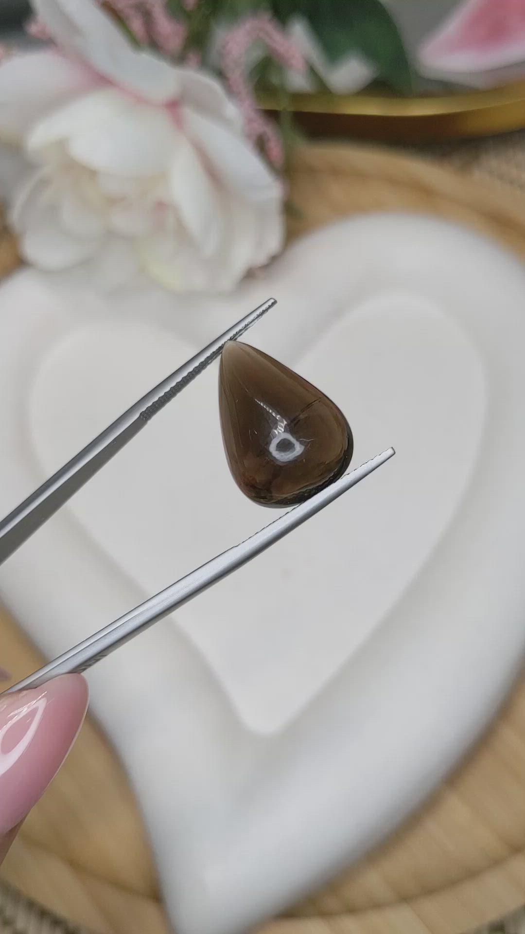 11.23 Ct. Brown Cabochon Smokey Quartz from Ceylon (Sri Lanka) Size Video