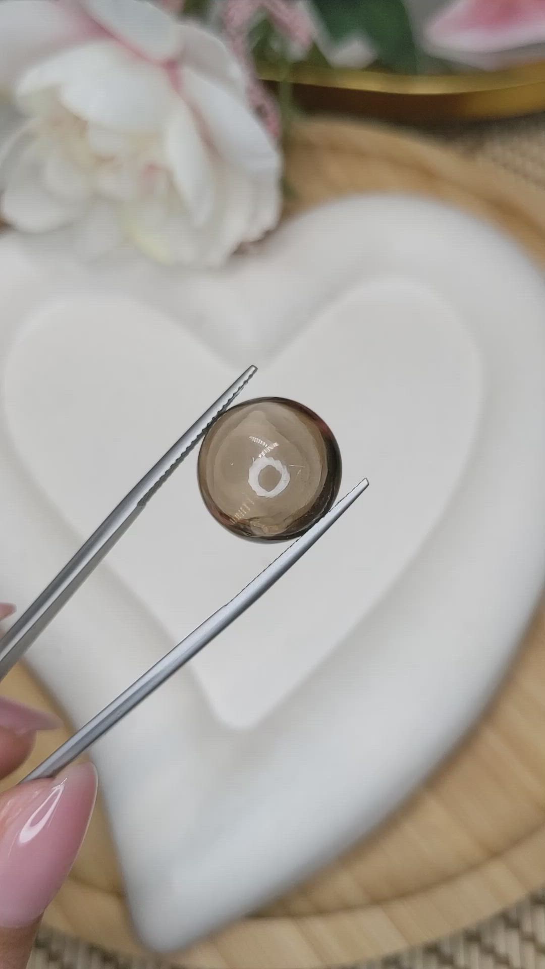 14.23 Ct. Brown Cabochon Smokey Quartz from Ceylon (Sri Lanka) Size Video