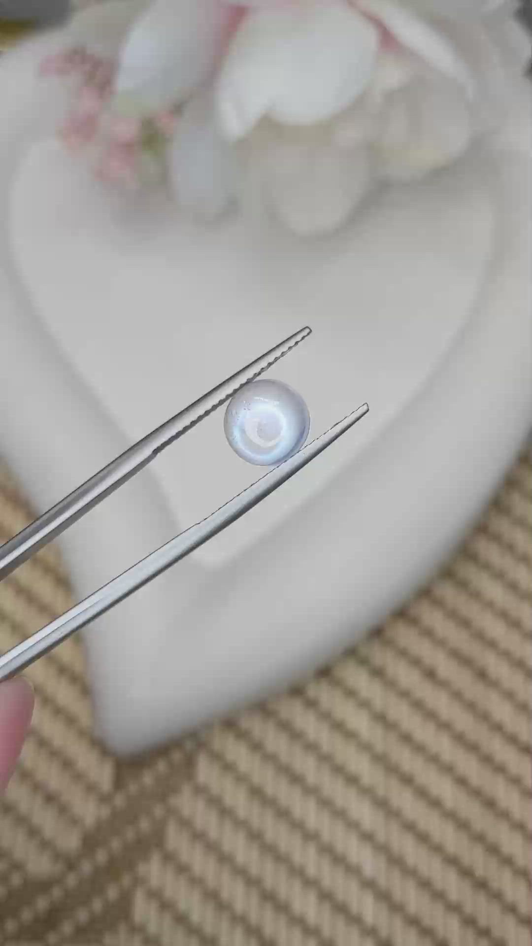 2.09 Ct. Blue Flash Cabochon Moonstone from Ceylon (Sri Lanka) Size Video