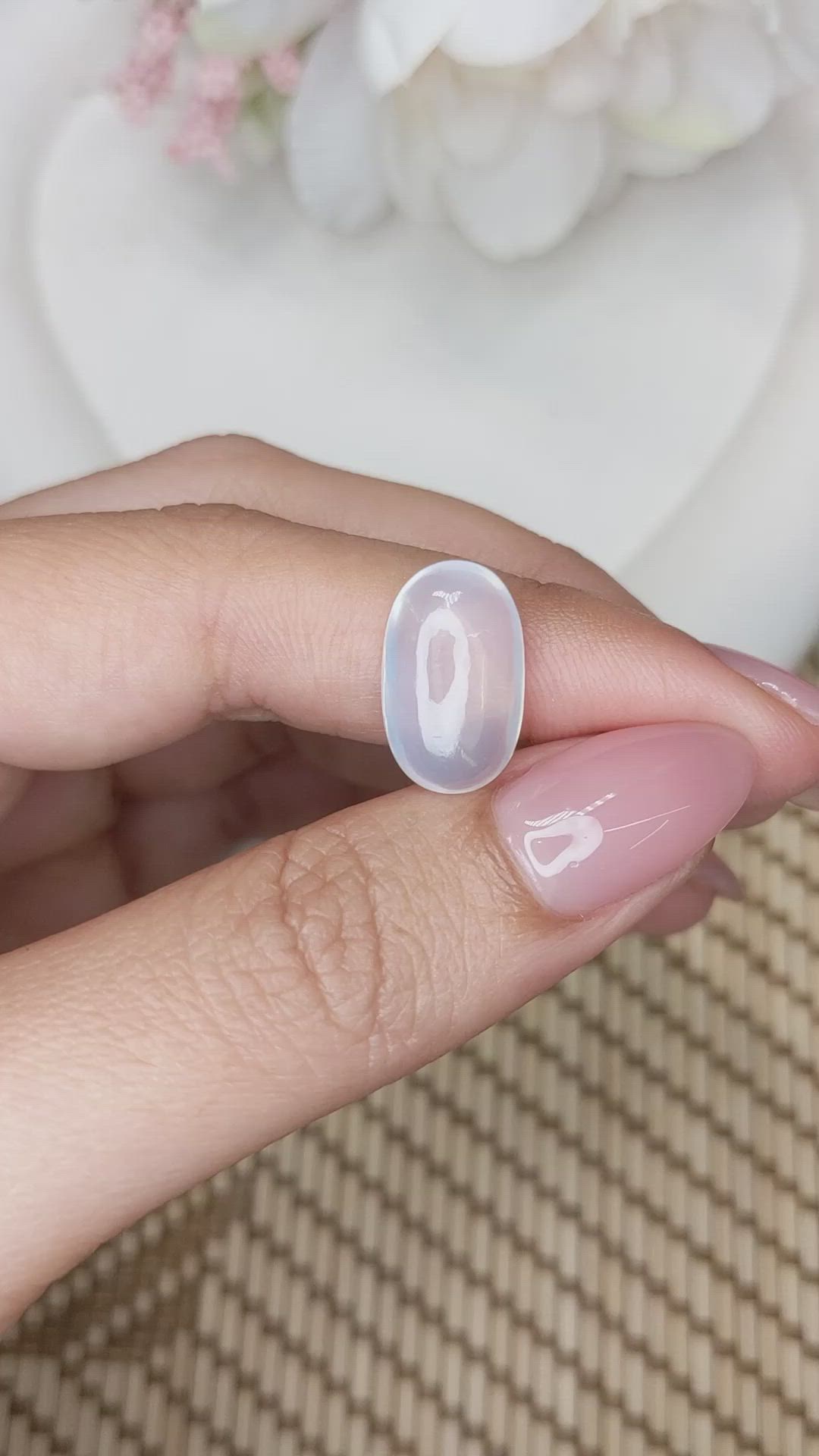 5.53 Ct. White Cabochon Moonstone from Ceylon (Sri Lanka) Size Video