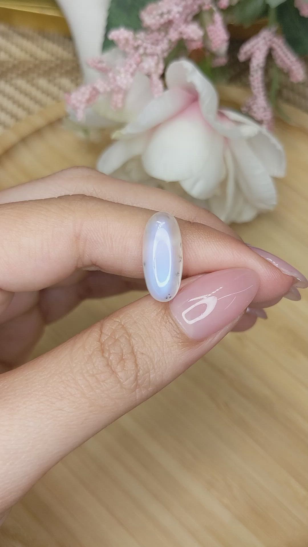 7.19 Ct. Blue Flash Cabochon Moonstone from Ceylon (Sri Lanka) Size Video