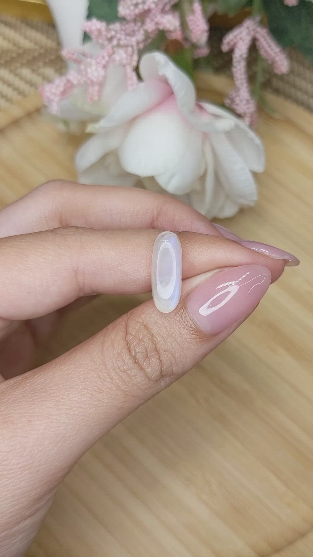 7.00 Ct. Blue Flash Cabochon Moonstone from Ceylon (Sri Lanka) Size Video