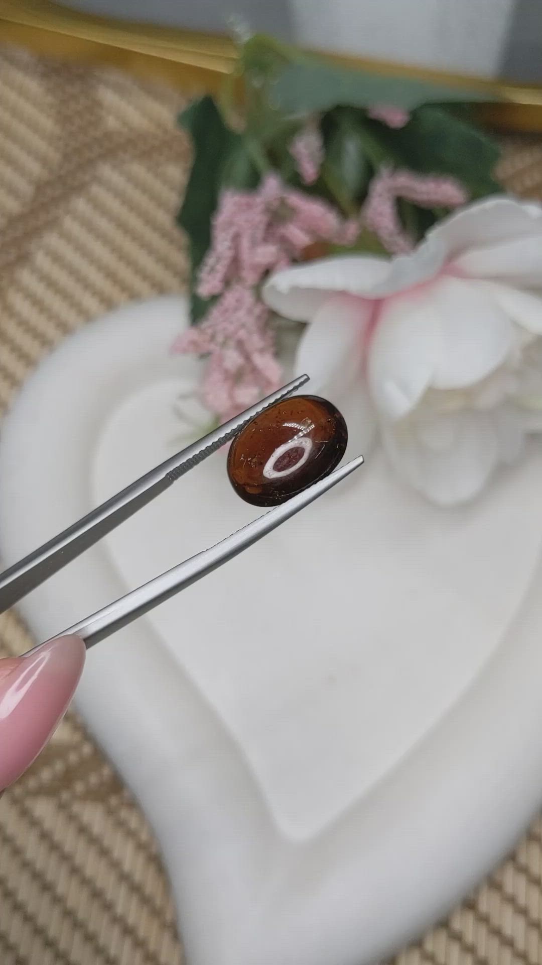 8.50 Ct. Orangish Brown Cabochon Garnet from Ceylon (Sri Lanka) Size Video