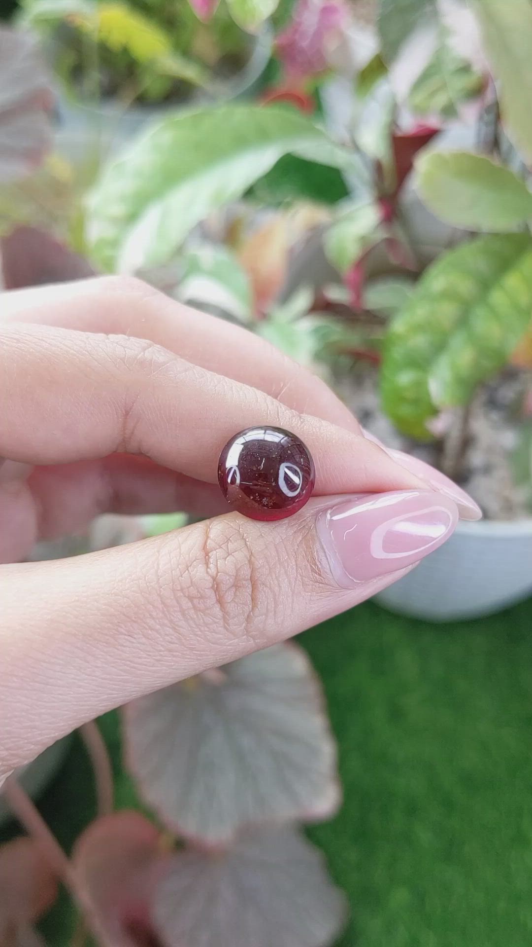 8.77 Ct. Orangish Red Cabochon Garnet from Ceylon (Sri Lanka) Size Video