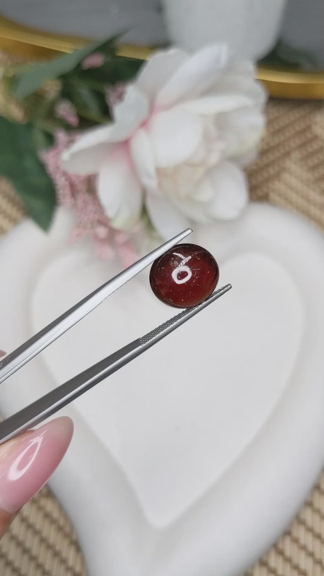 8.77 Ct. Orangish Red Cabochon Garnet from Ceylon (Sri Lanka) Size Video