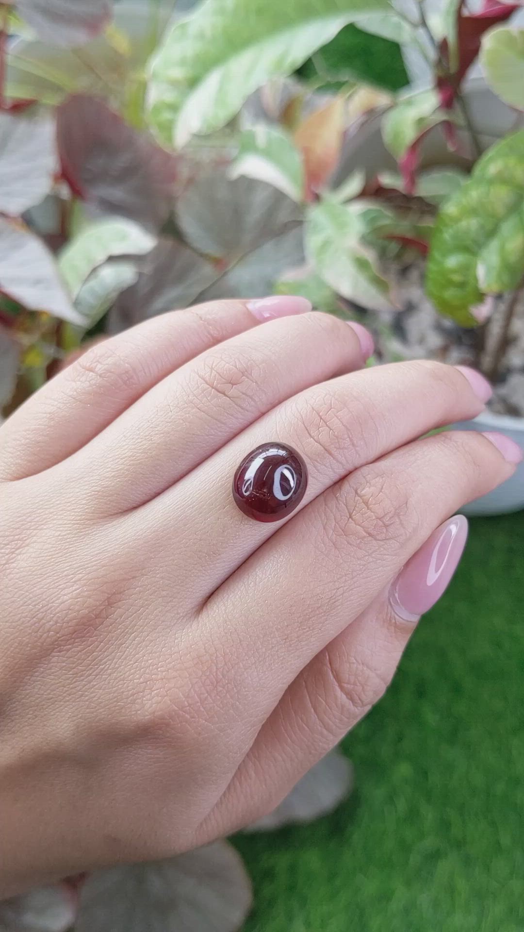 9.34 Ct. Orangish Red Cabochon Garnet from Ceylon (Sri Lanka) Size Video