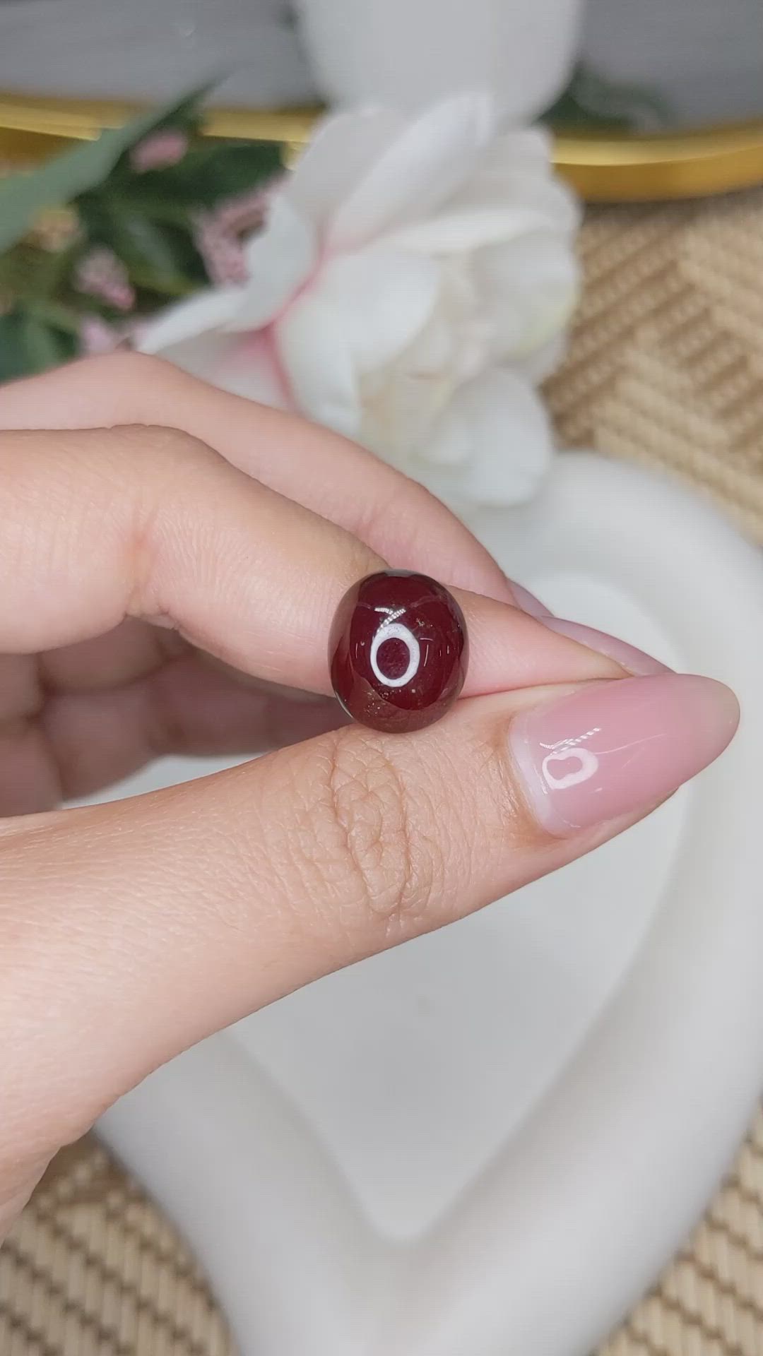 9.34 Ct. Orangish Red Cabochon Garnet from Ceylon (Sri Lanka) Size Video