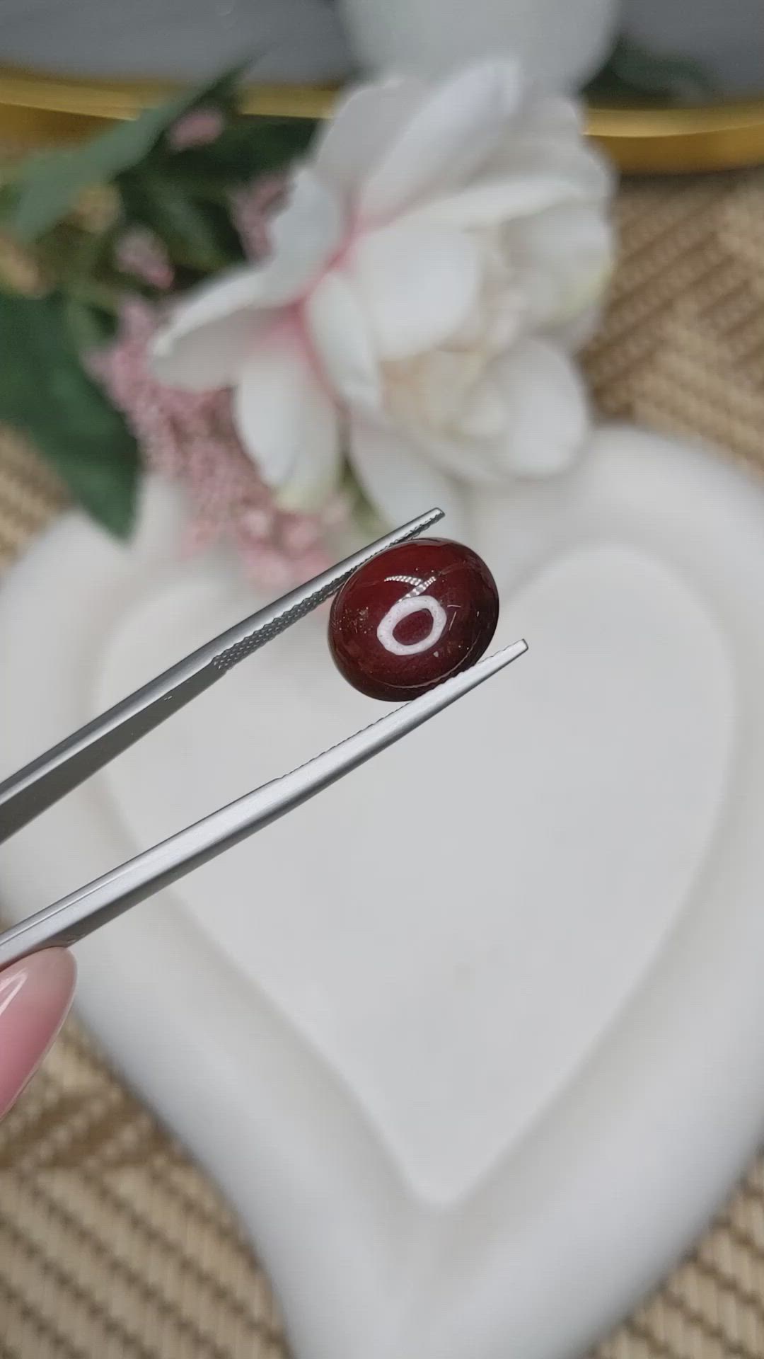 9.34 Ct. Orangish Red Cabochon Garnet from Ceylon (Sri Lanka) Size Video