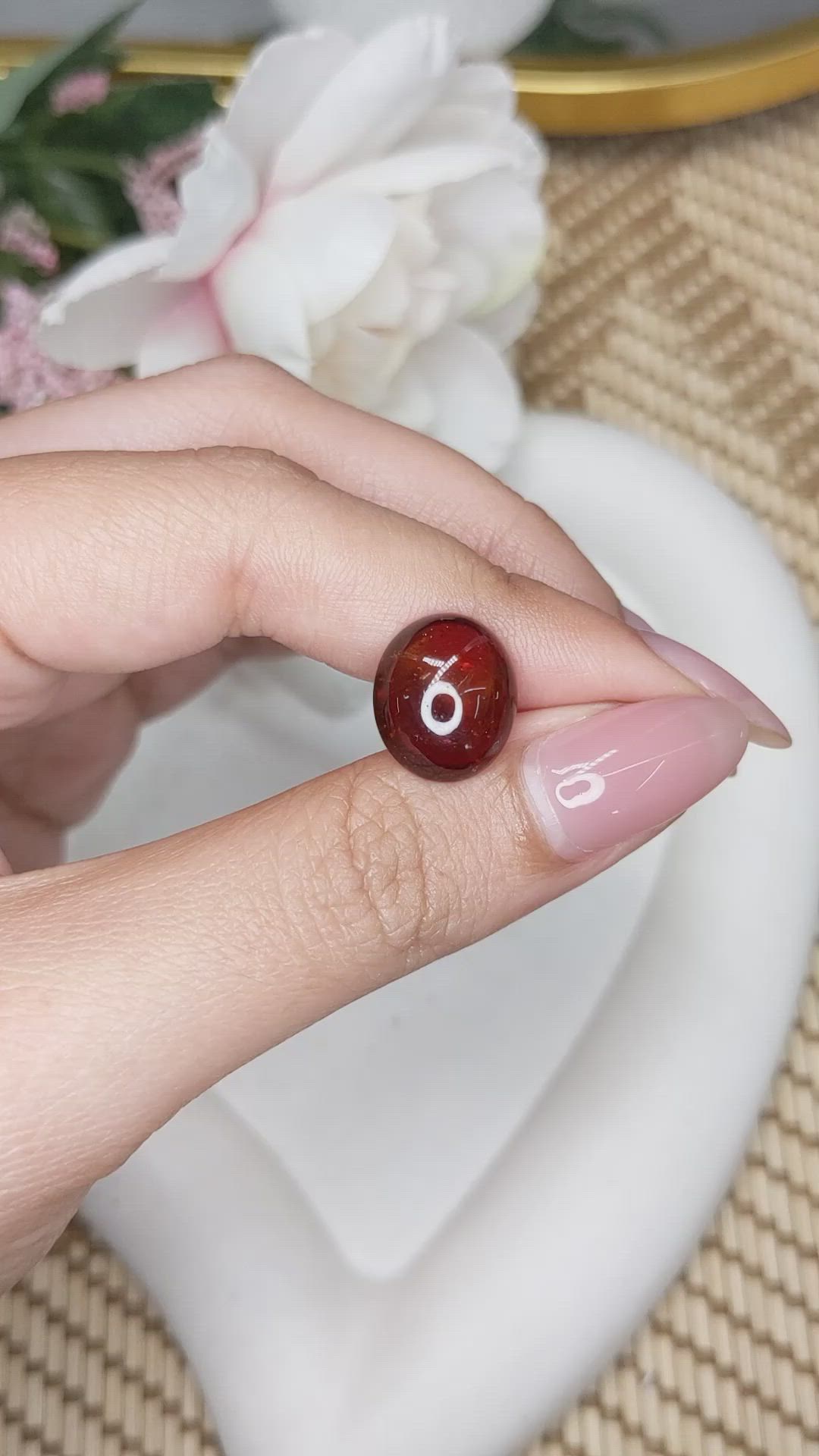 8.82 Ct. Reddish Orange Cabochon Hessonite Garnet from Madagascar Size Video