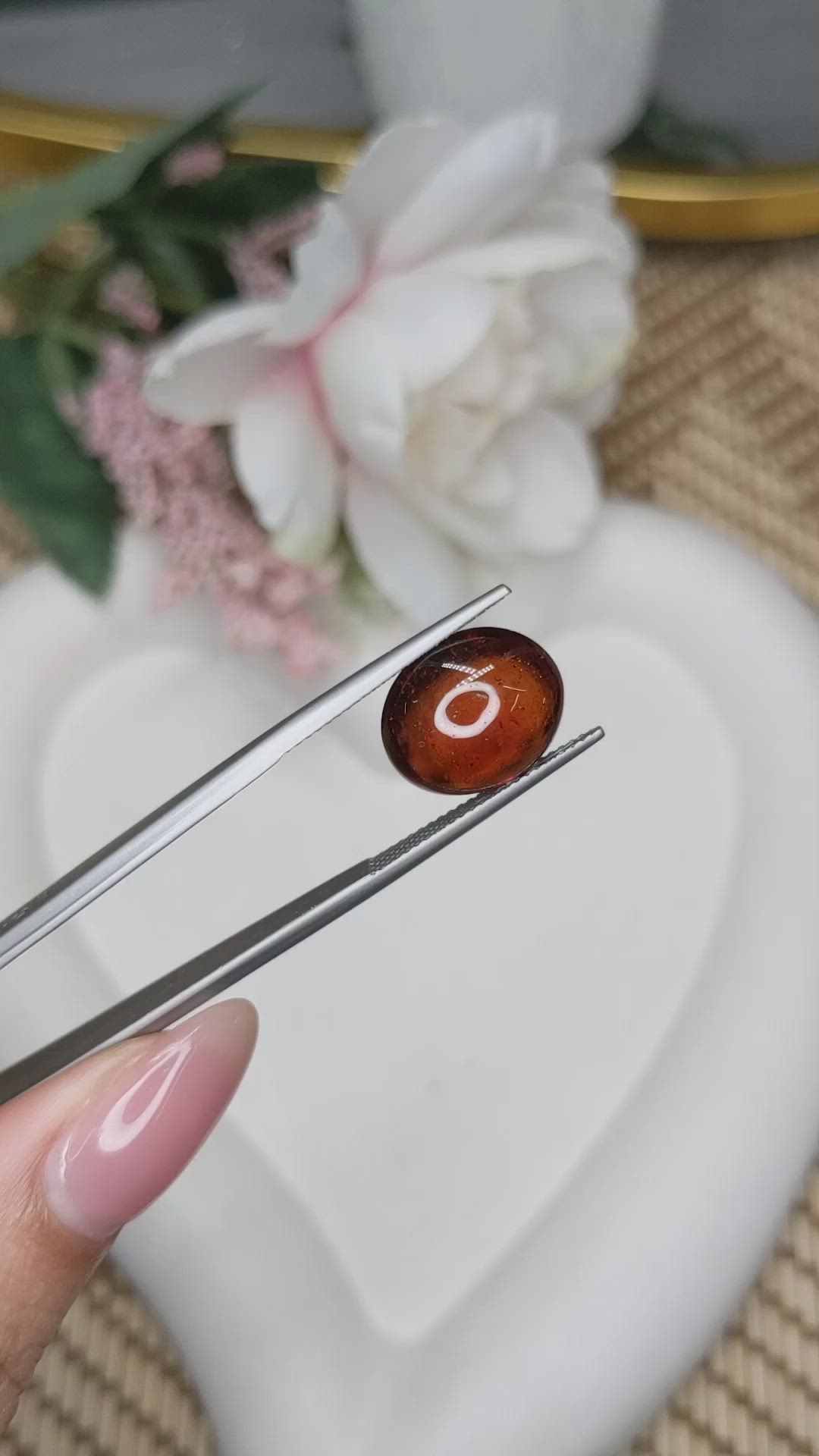 8.82 Ct. Reddish Orange Cabochon Hessonite Garnet from Madagascar Size Video