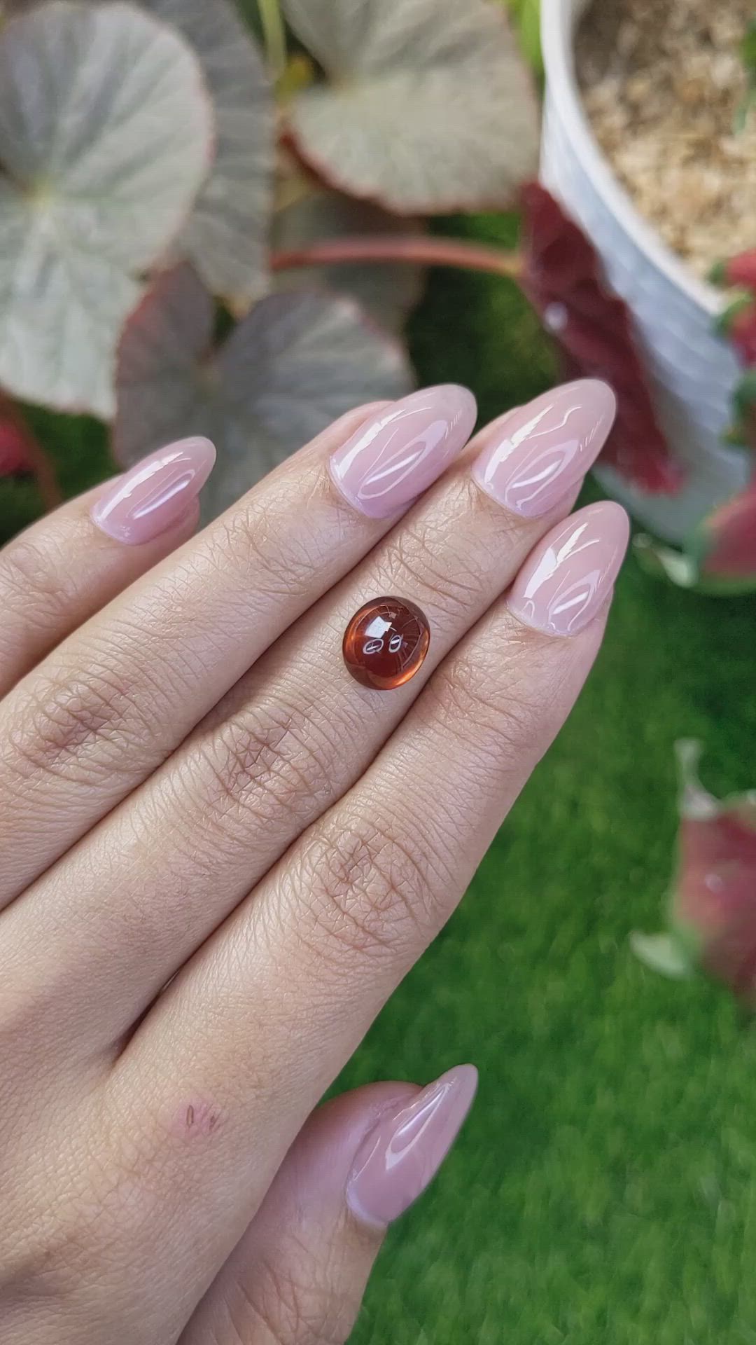 3.73 Ct. Reddish Orange Cabochon Hessonite Garnet from Madagascar Size Video